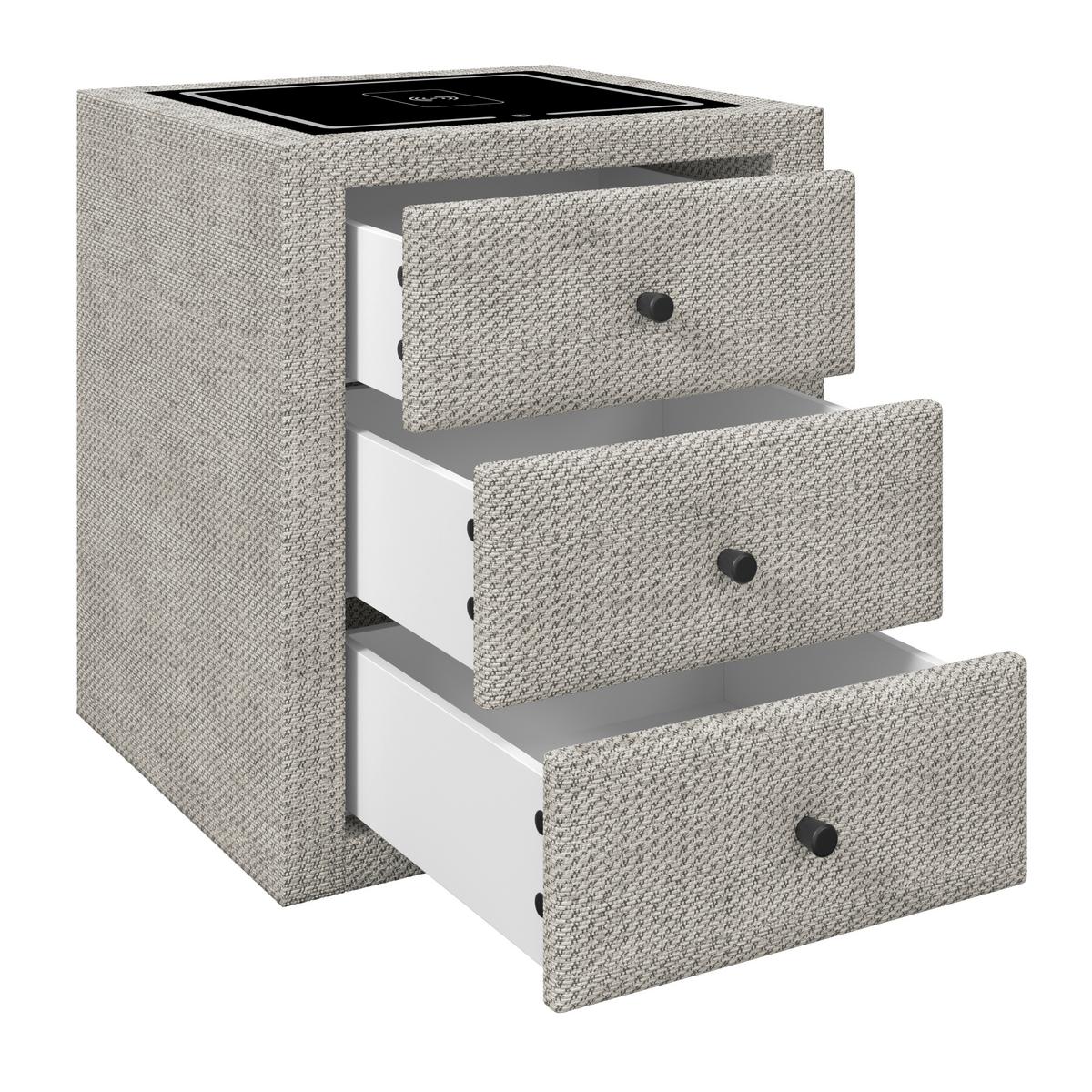 Nachtkästchen Brisbane II mit Induktionsladezone B: 49,5cm - Ecru, Trend, Glas/Holzwerkstoff (49,5/56,5/46cm) - Sembella