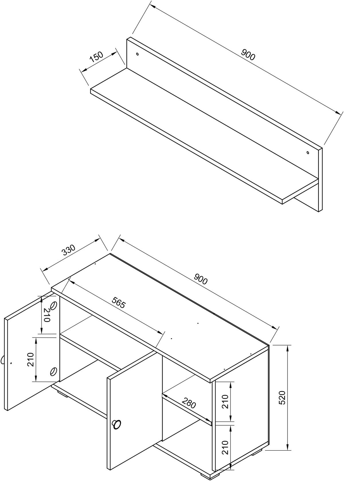 Garderobe Gados 2-teilig Anthrazit/Weiß - Anthrazit/Weiß, MODERN, Holzwerkstoff (90/82/33cm) - MID.YOU