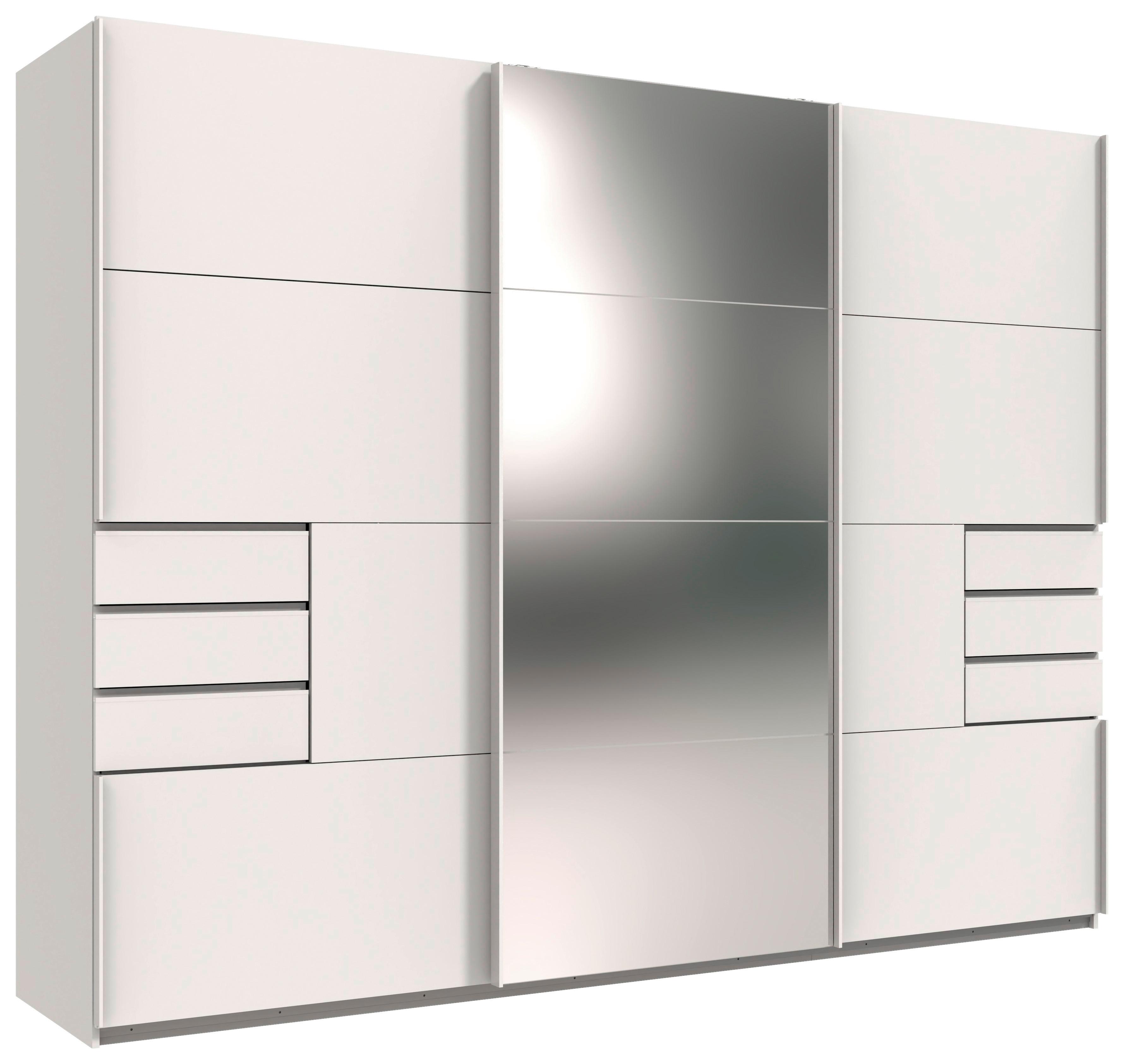 Skriňa s posuv. dverami SAIGON biela/zrkadlo š. 270 cm - biela/strieborná, Konventionell, kov/kompozitné drevo (270/208/64cm) - Premium Living