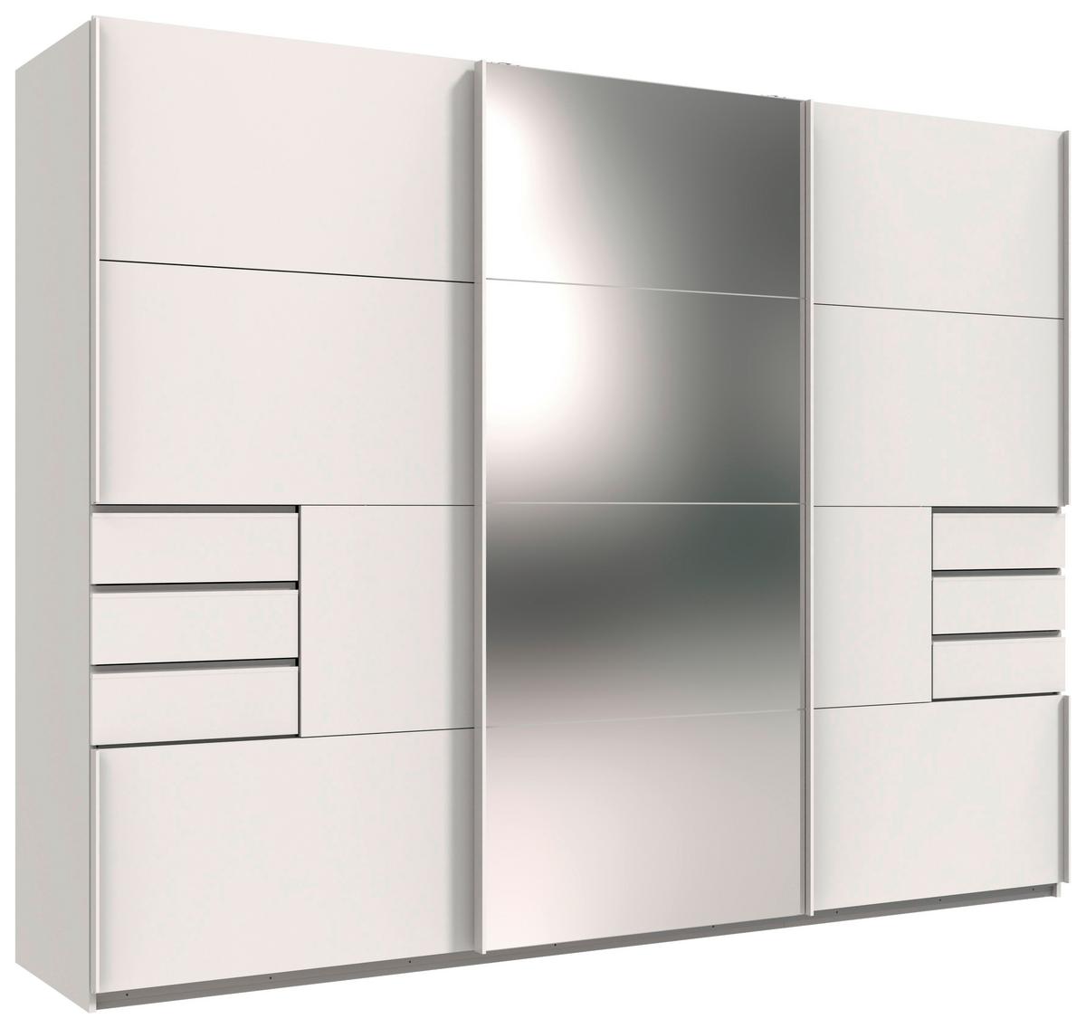 Skriňa s posuv. dverami SAIGON biela/zrkadlo š. 270 cm - biela/strieborná, Konventionell, kov/kompozitné drevo (270/208/64cm) - Premium Living