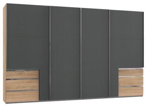 Schwebetürenschrank mit Laden 350cm Level 36a, Graphit/Eiche - Eichefarben/Graphitfarben, Basics, Holzwerkstoff (350,00/216,00/65,00cm) - MID.YOU