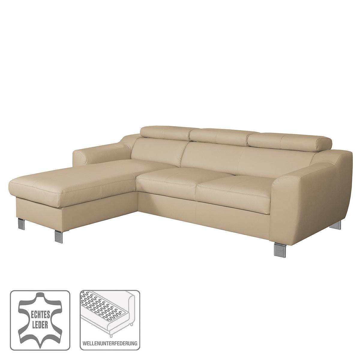 Ecksofa Aspen Lederlook Beige 176x242 Cm - Chromfarben/Beige, Design, Leder/Textil (176/242cm) - Livetastic