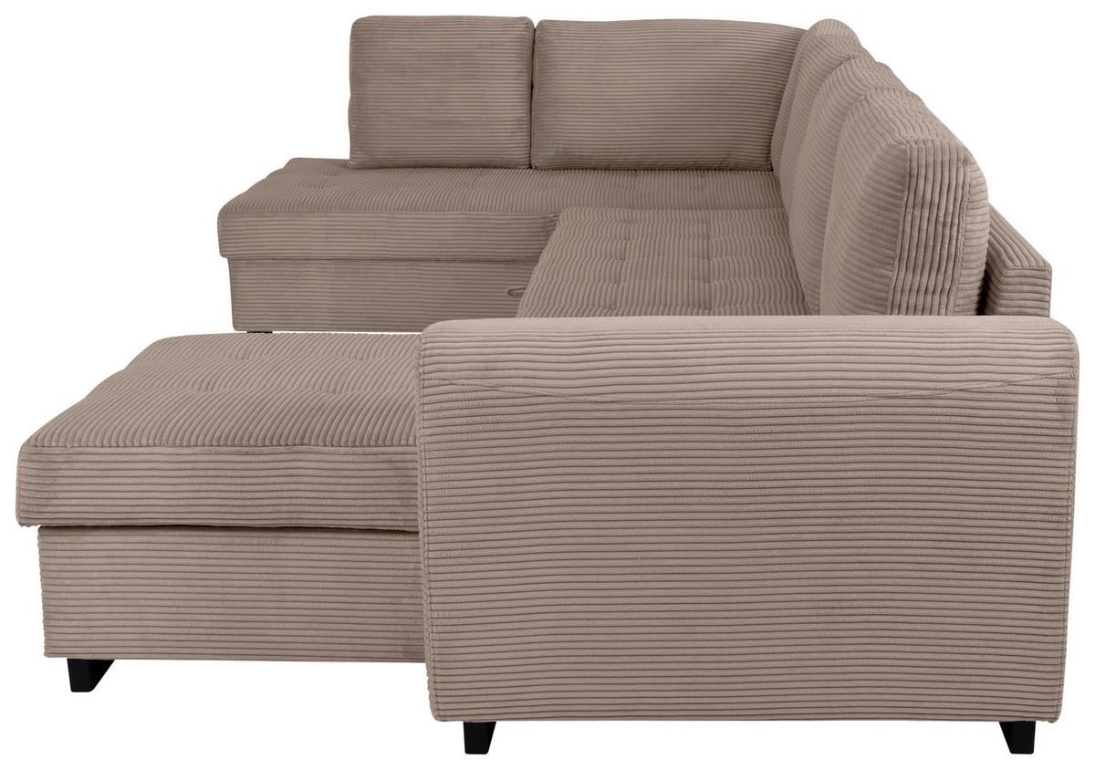 Souprava U MALTE, levá, šedobéžový manšestr - černá/šedobéžová, Moderní, textil/plast (178/305/155cm) - Based