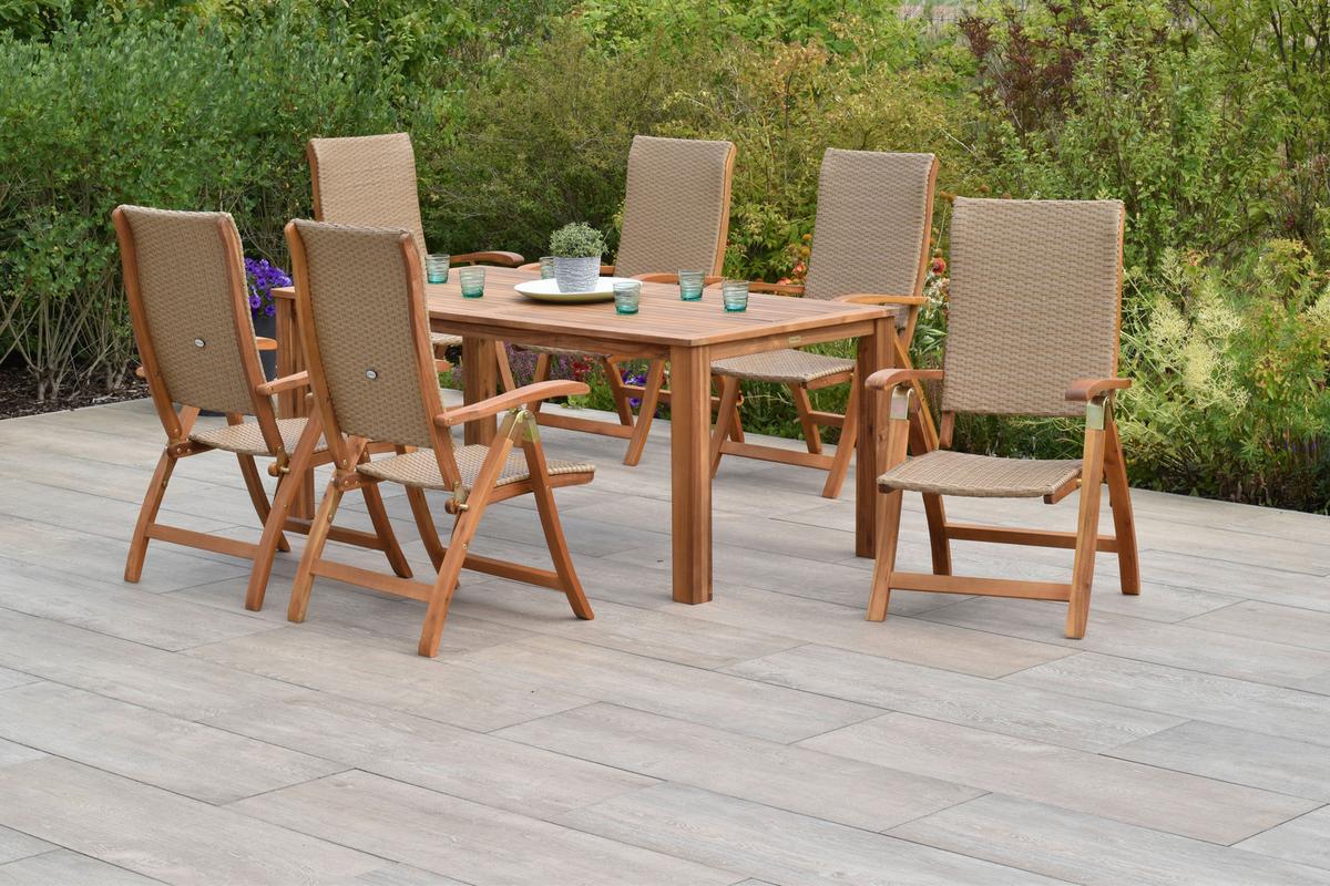 Gartenmöbel Set 7-Tlg Capri Aus Akazienholz/Kunststoff - Naturfarben, MODERN, Holz/Kunststoff - Gardenson