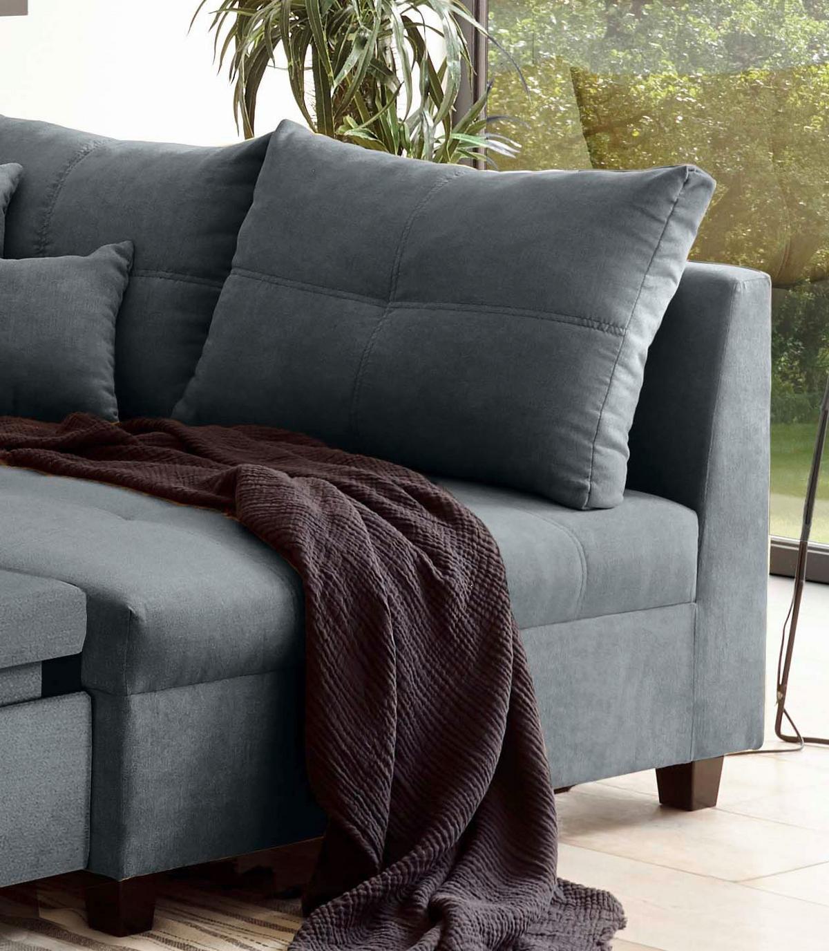 Ecksofa Mit Schlaffunktion + Kissen Lea, Polyester-Nylon - Anthrazit/Schwarz, Basics, Holzwerkstoff/Textil (248/176cm) - MID.YOU