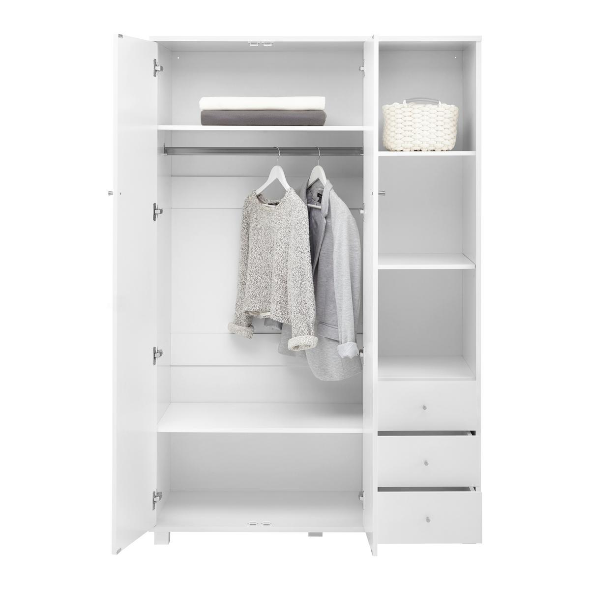 Šatníková skriňa MILO šírka 115cm - biela/strieborná, Modern, kov/drevo (115/176/55cm) - Bessagi Home