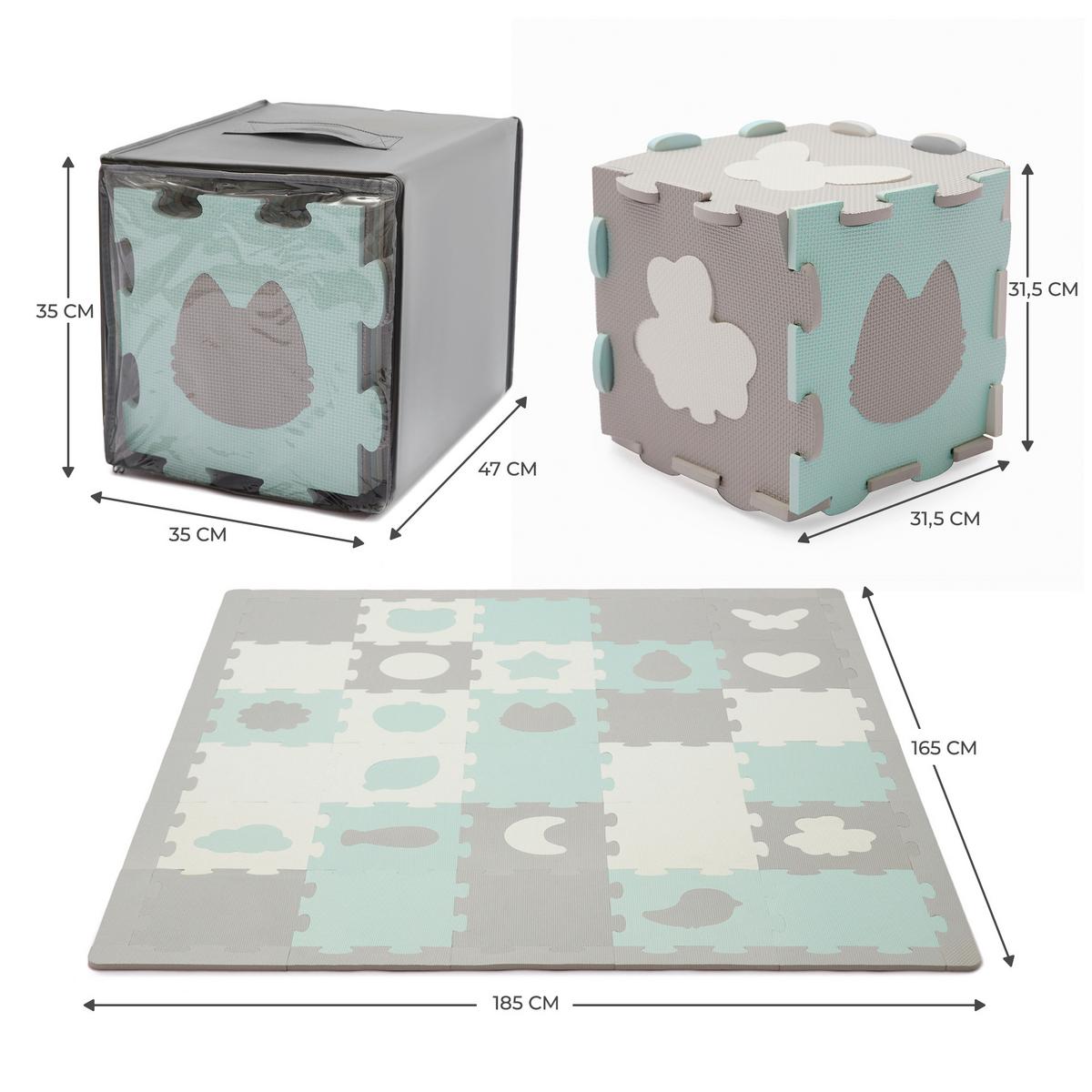 Bodenpzuzzle Luno Shapes Mint, B/H/T: 165x1,2x185cm - Weiß/Grau, Basics (165/1.2/185cm) - Kinderkraft