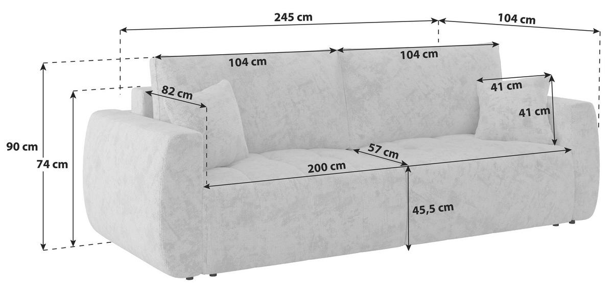 Schlafsofa Bali - Silberfarben/Schwarz, MODERN, Holz/Textil (245/74-90/104cm) - Luca Bessoni