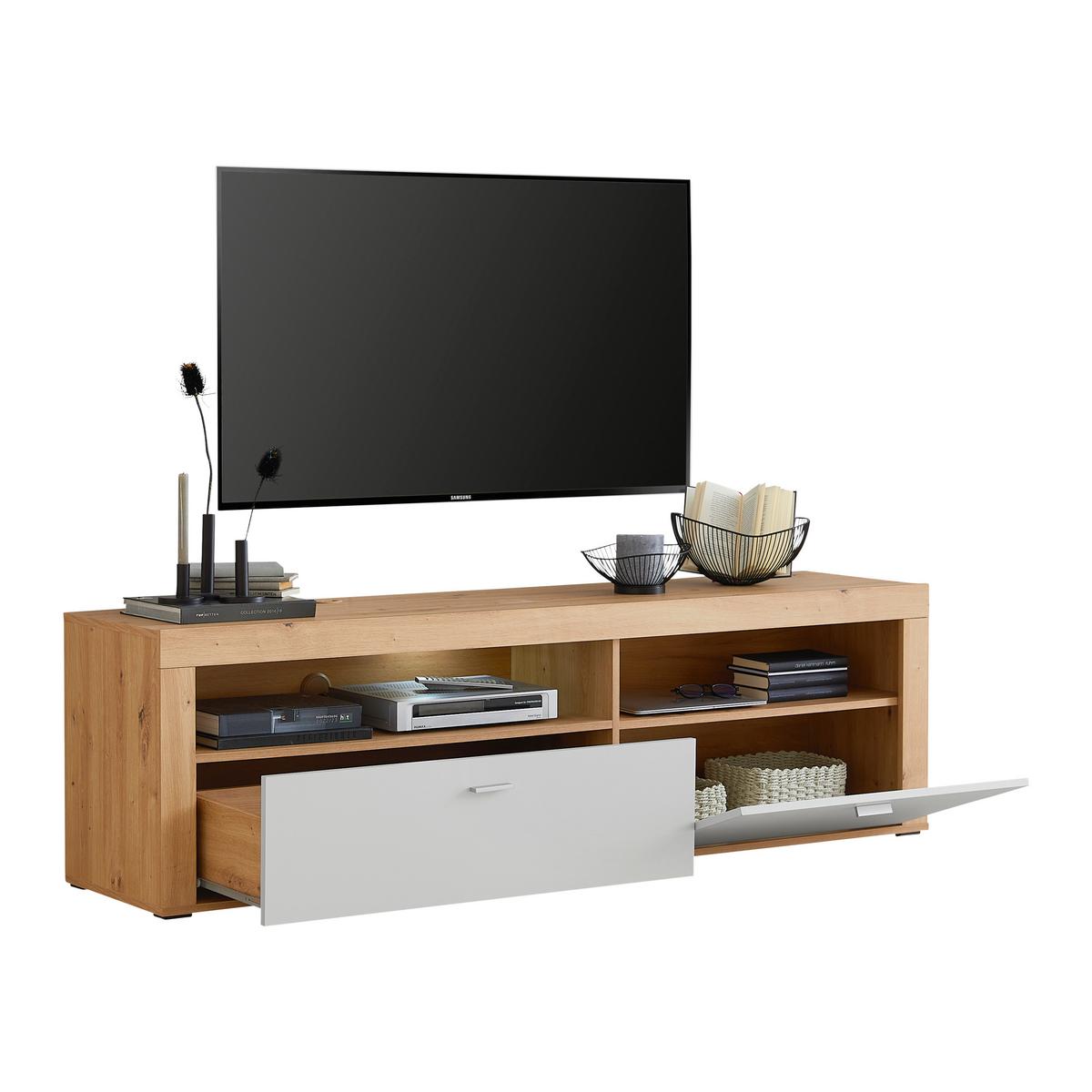 KOMODA POD TELEVIZI CANBERRA - barvy chromu, Moderní, kompozitní dřevo/plast (180/53,1/41,8cm)