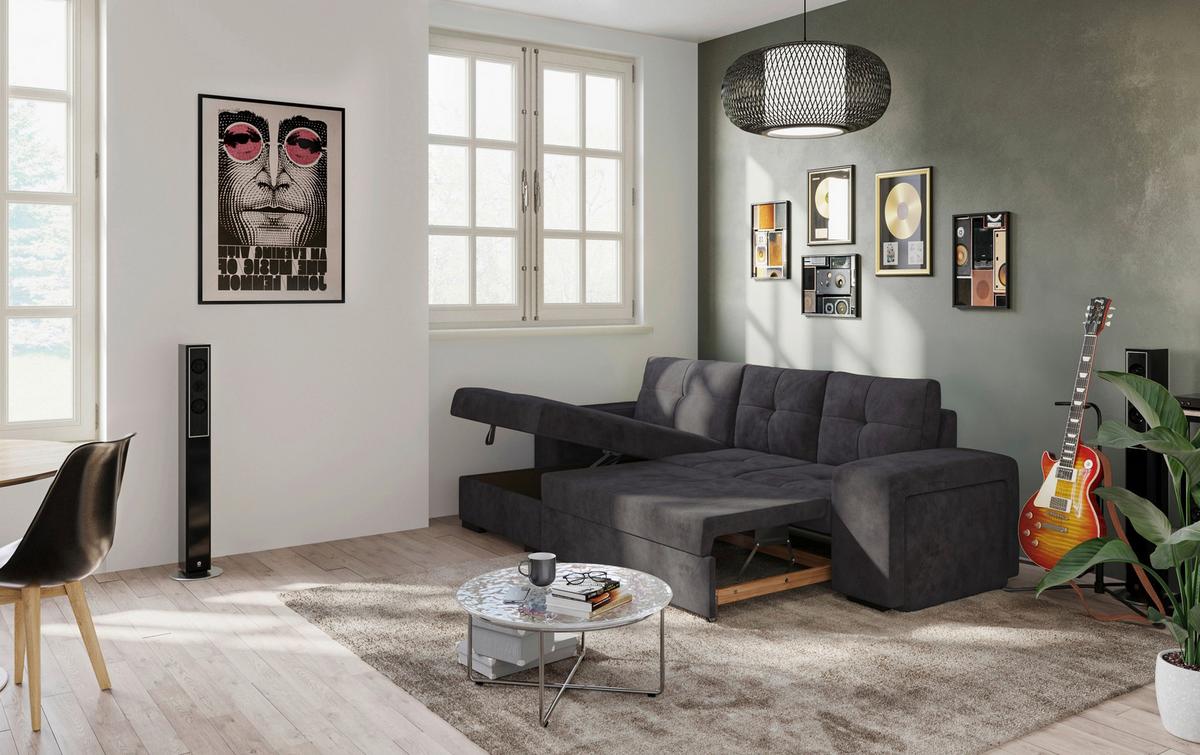 Eckschlafsofa Mattina Schwarz S: 156x268 Cm - Schwarz, MODERN, Textil (156/268cm) - MID.YOU