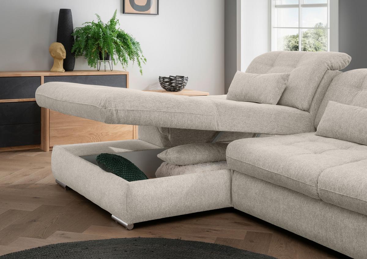 Ecksofa Rigatti, Beige S: 184x314 cm - Chromfarben/Beige, MODERN, Textil (184/314cm) - Livetastic