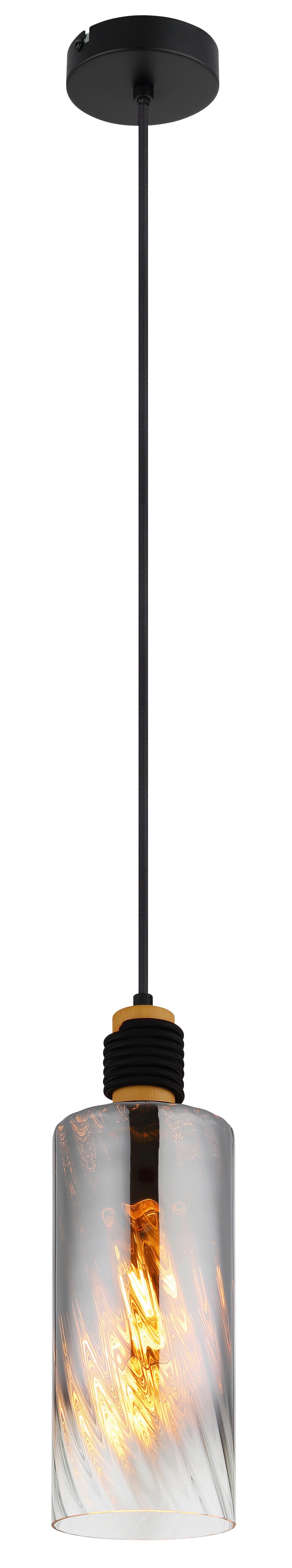 HÄNGELEUCHTE Exkl. 1xE27 40W - Klar/Schwarz, Design, Glas/Holz (12/150cm) - Globo
