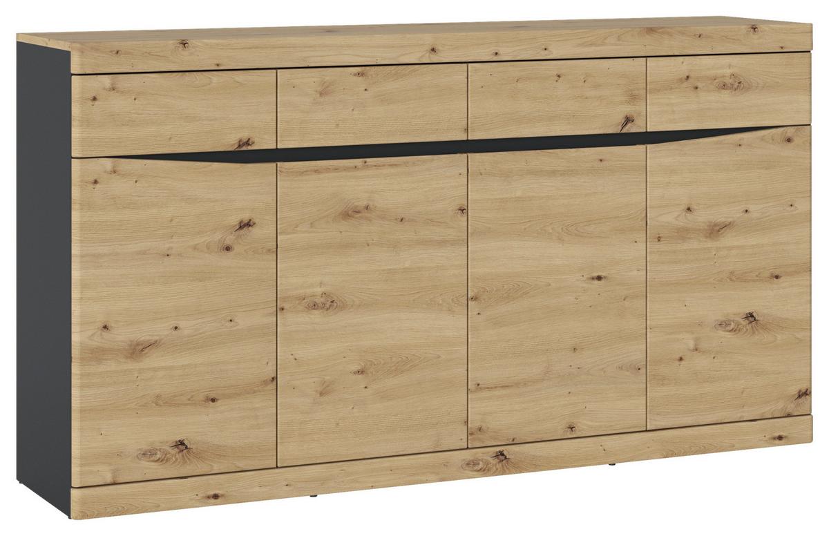 Kommode Turino Eiche Artisan Dekor/anthrazit B: 168 Cm - Anthrazit/Schwarz, Trend, Holzwerkstoff (168/92,1/39,9cm)