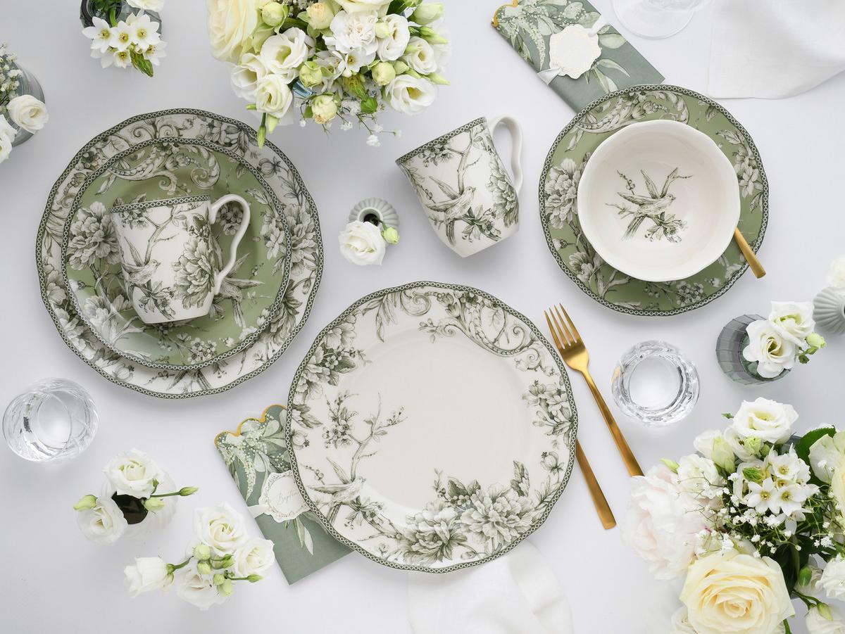 Kombiservice, 16-Teilig für 4 Personen, Porzellan - Weiß/Grün, Basics, Keramik - Creatable