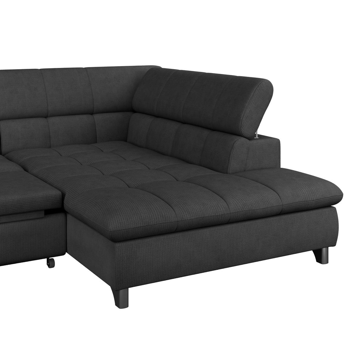 Ecksofa Mit Schlaffunktion Gemini Schwarz 312x234 Cm - Chromfarben/Schwarz, KONVENTIONELL, Textil (312/234cm)