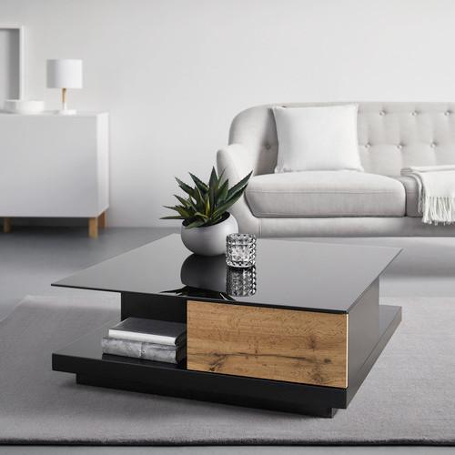 Konferenční stolek NEVIO černá/dub - černá/barvy dubu, Moderní, sklo (85/85/30cm) - Bessagi Home