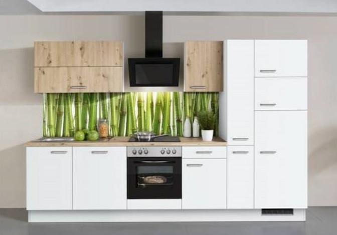 Küchenzeile Ip1200 mit Geräten 310 cm Weiß/Eiche Dekor - Eichefarben/Weiß, Basics, Holzwerkstoff (310cm)