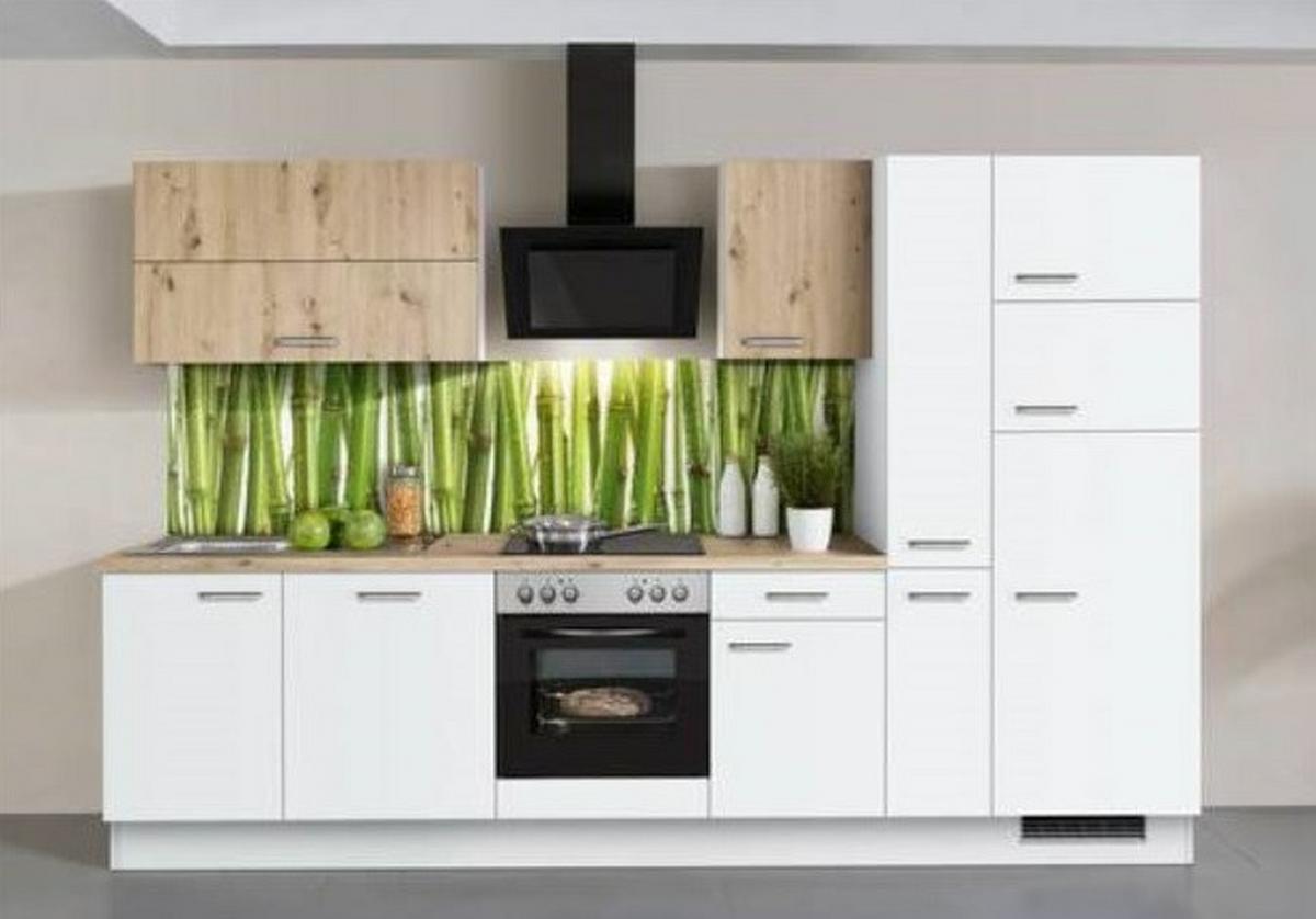 Küchenzeile Ip1200 mit Geräten 310 cm Weiß/Eiche Dekor - Eichefarben/Weiß, Basics, Holzwerkstoff (310cm)