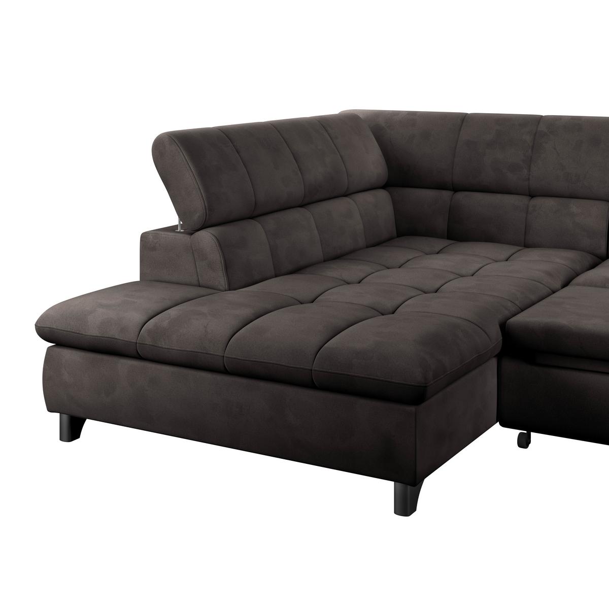 Ecksofa Gemini Dunkelbraun, B: 234cm - Chromfarben/Graubraun, KONVENTIONELL, Textil (234/312cm)