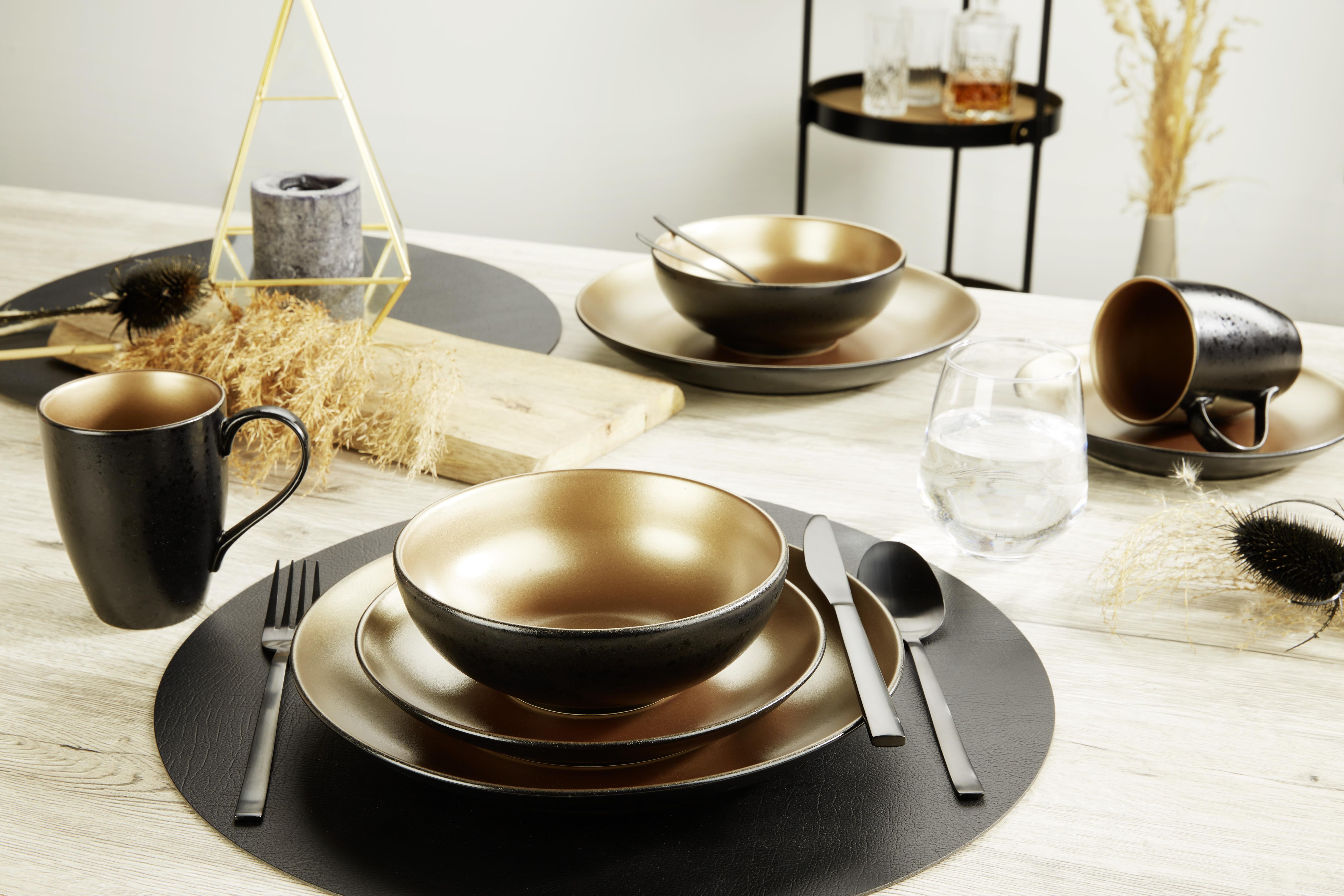 Kombinovaný Servis Glamour, 8-Dielny - čierna/zlatá, Moderný, keramika - Premium Living