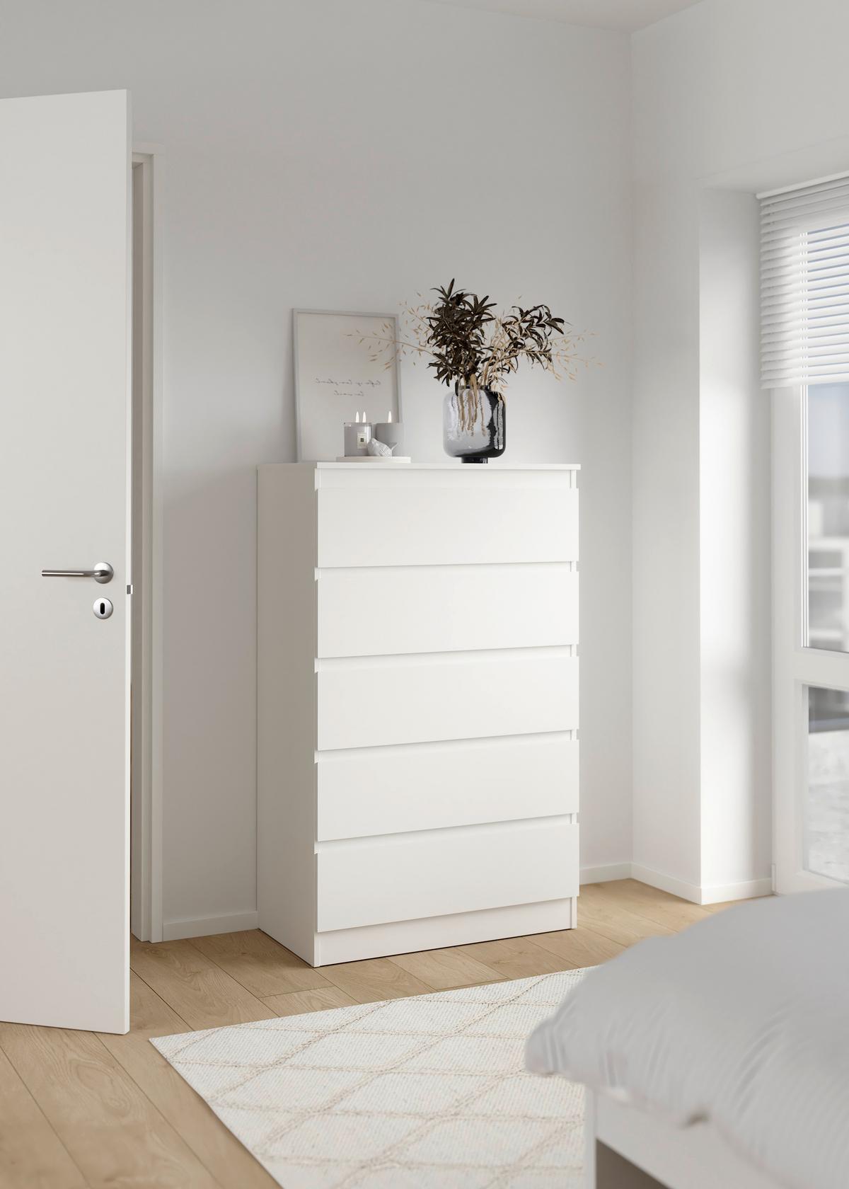 Komoda MARA 5 biela - bílá, Konvenční, dřevo (77/125/42cm) - Mömax