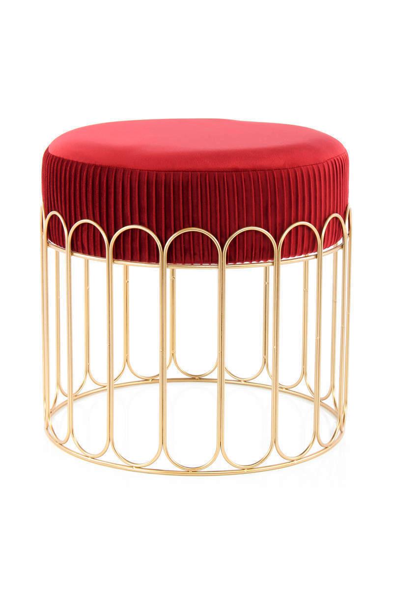 Hocker Cleopatra Bordeaux/Gold Sitz Gepolstert H: 39 cm