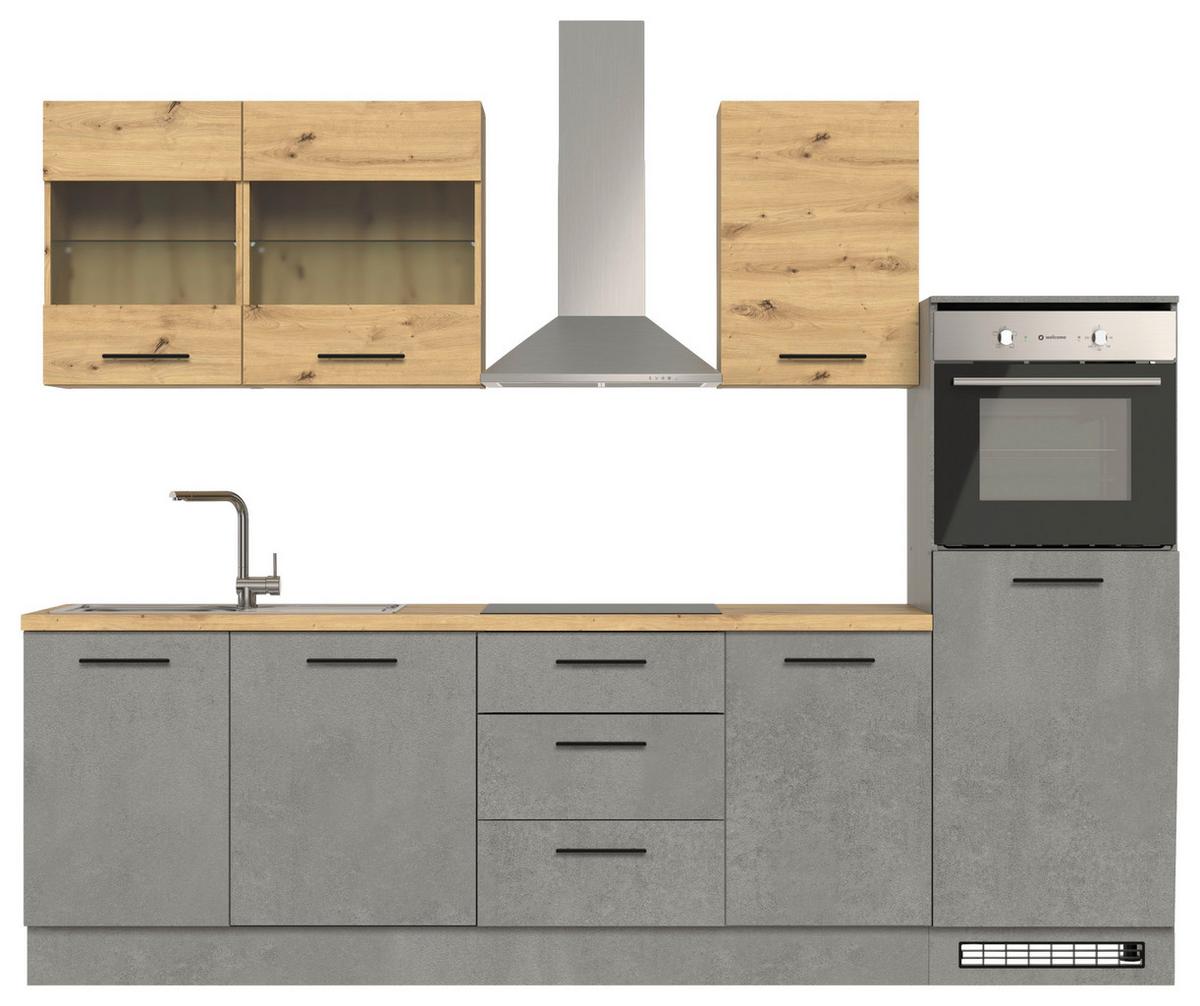 Küchenblock Capri D. Grau/Eiche Dekor B: 280 cm - Dunkelgrau/Eiche Artisan, Basics, Glas/Holzwerkstoff (280cm) - MID.YOU