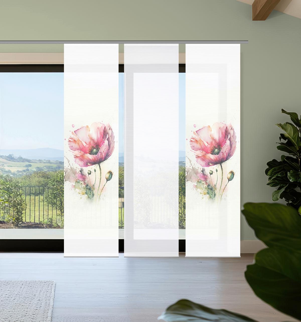 Flächenvorhang Meliora 3er Set - Rosa/Weiß, Natur, Textil (60/245cm)