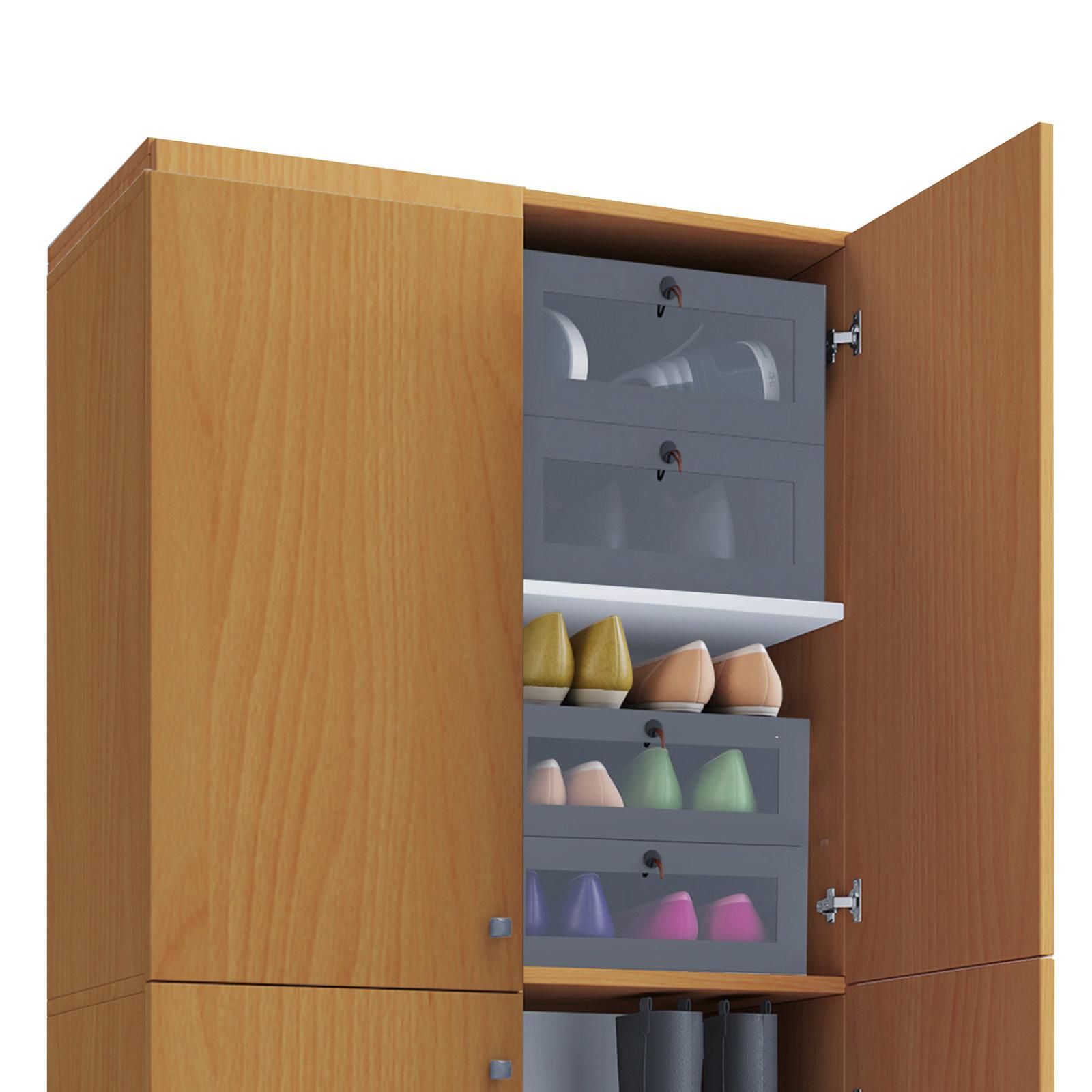 Schuhschrank Lona Buche Dekor 4-Türig Hoch B: 70 cm - Buchefarben/Schwarz, KONVENTIONELL, Holzwerkstoff (70/182/37cm) - MID.YOU