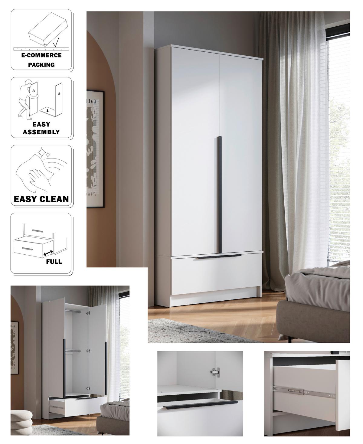 Kleiderschrank SPIRIT weiß 90,2 cm - Weiß, KONVENTIONELL, Holzwerkstoff (90,2/192,9/51cm) - P & B