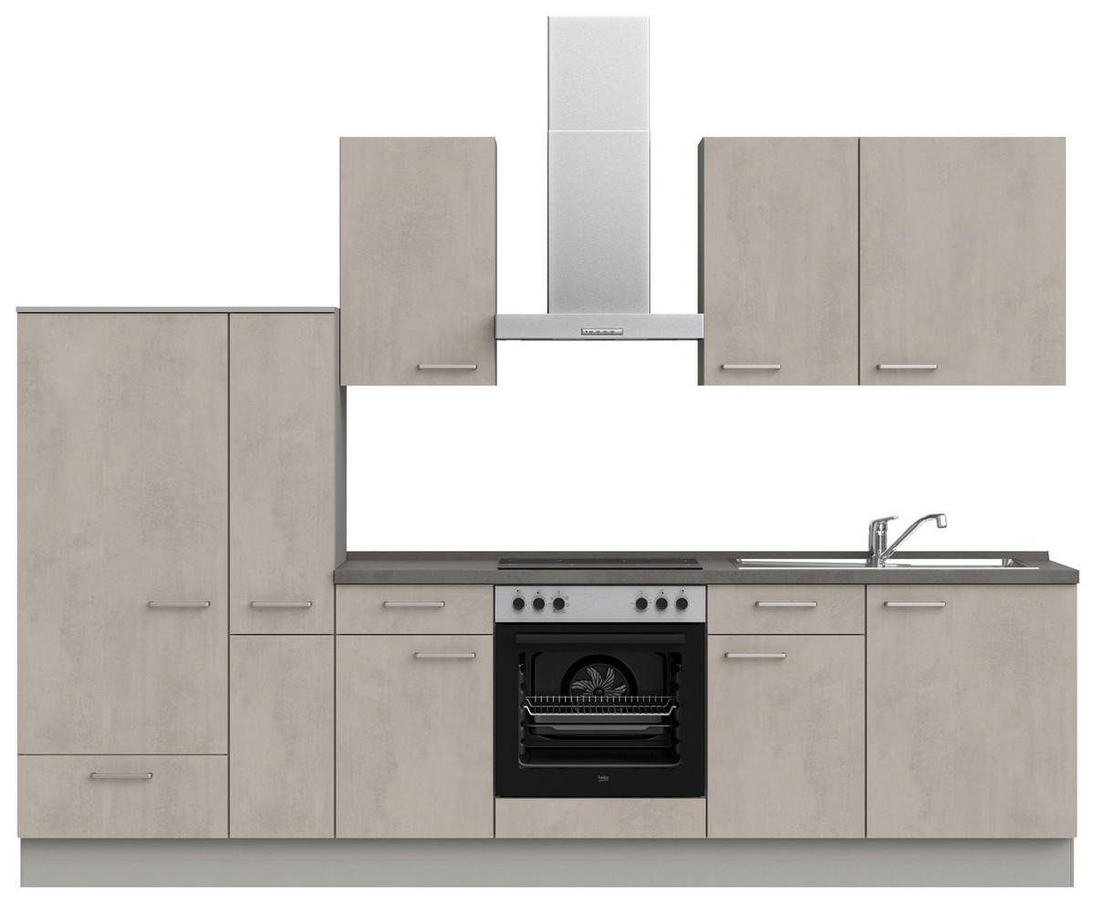Kuchynská linka 300 cm, betónová sivá - sivá/farba ušľachtilej ocele, Modern, kov/kompozitné drevo (300cm) - Nobilia