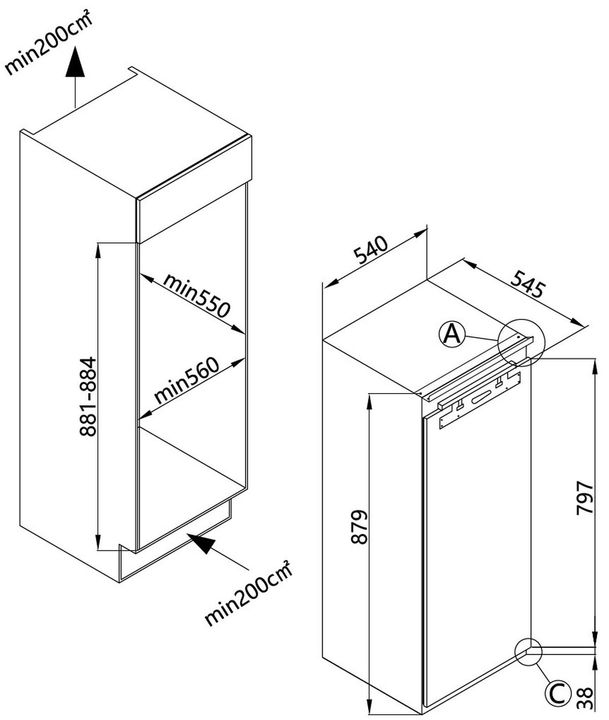 Einbaugefrierschrank Egs 16183/1 - Weiß, MODERN, Glas/Metall (54/87,1/54cm) - Amica
