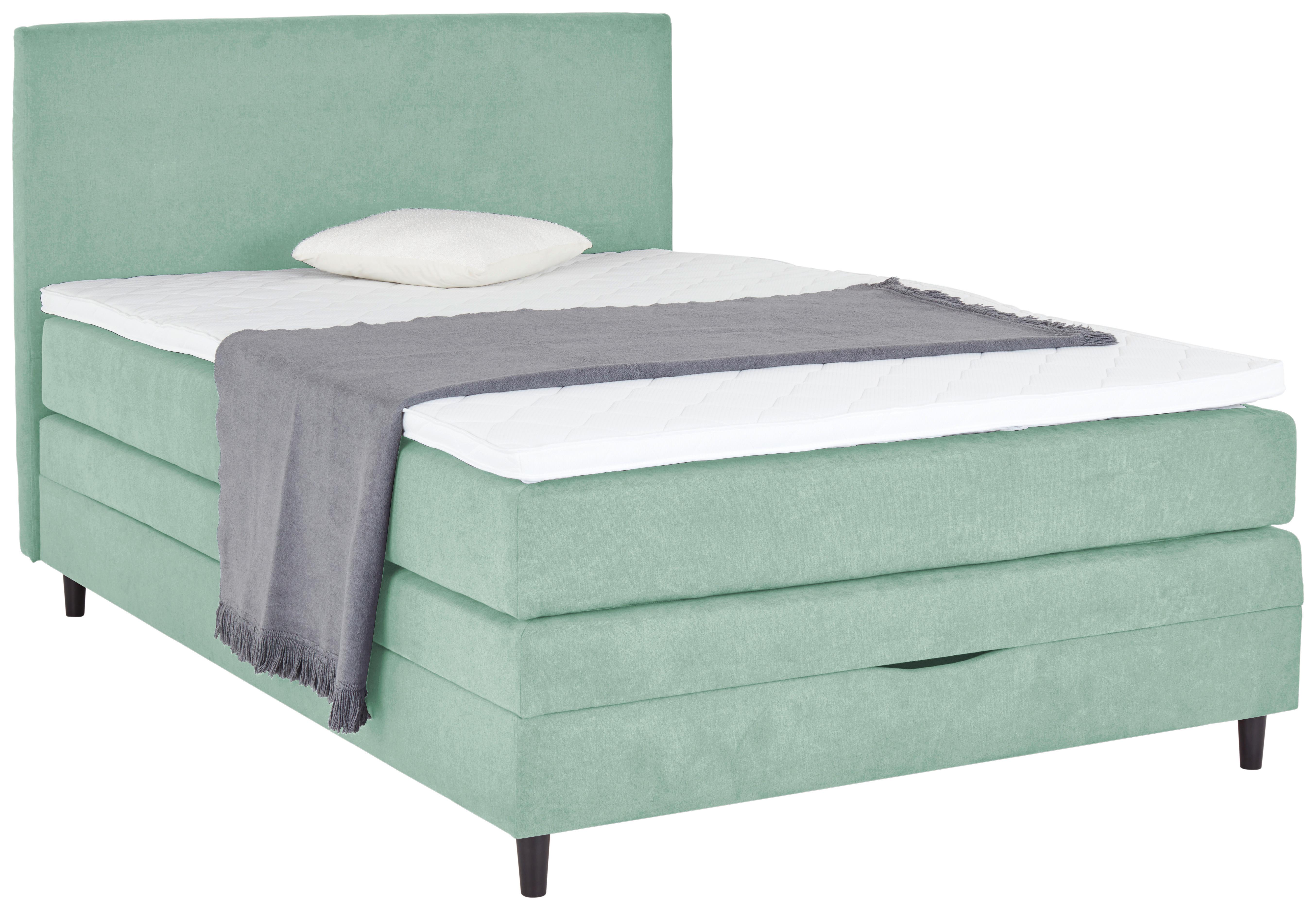 Boxspringbett Mit Topper + Bettkasten 140x200cm Kleopatra - Jadegrün, KONVENTIONELL, Holz/Holzwerkstoff (140/200cm) - Ondega