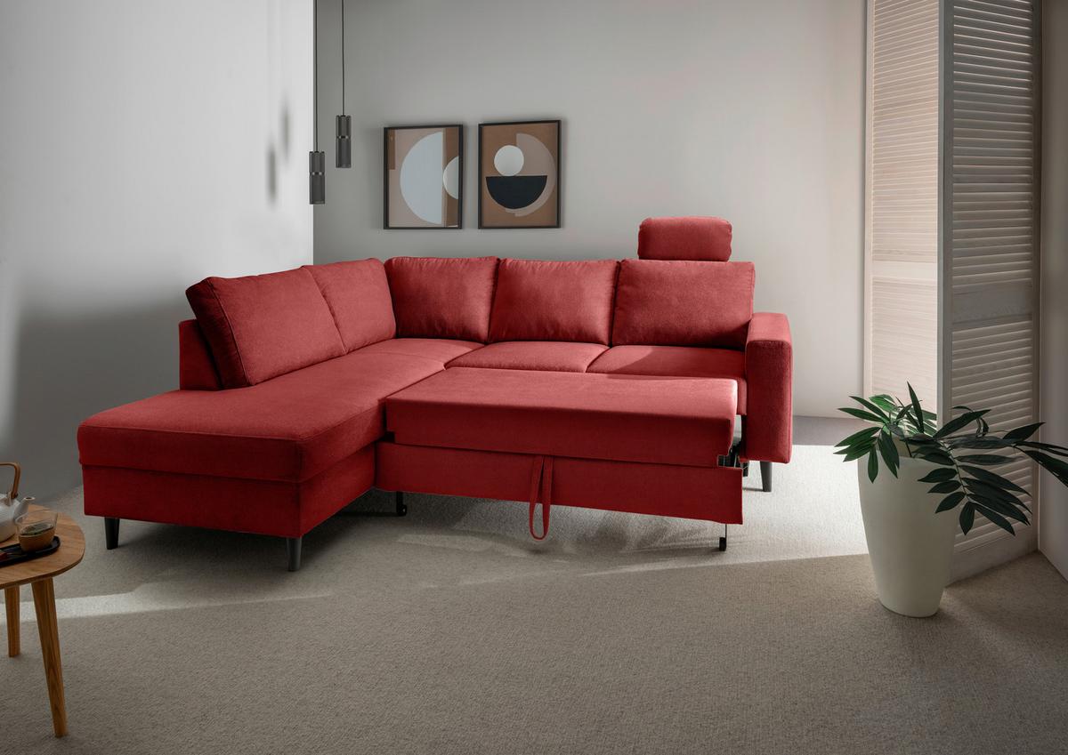 Eckschlafsofa Passione, Rot S: 200x242 Cm - Rot/Schwarz, MODERN, Textil (200/242cm) - Livetastic