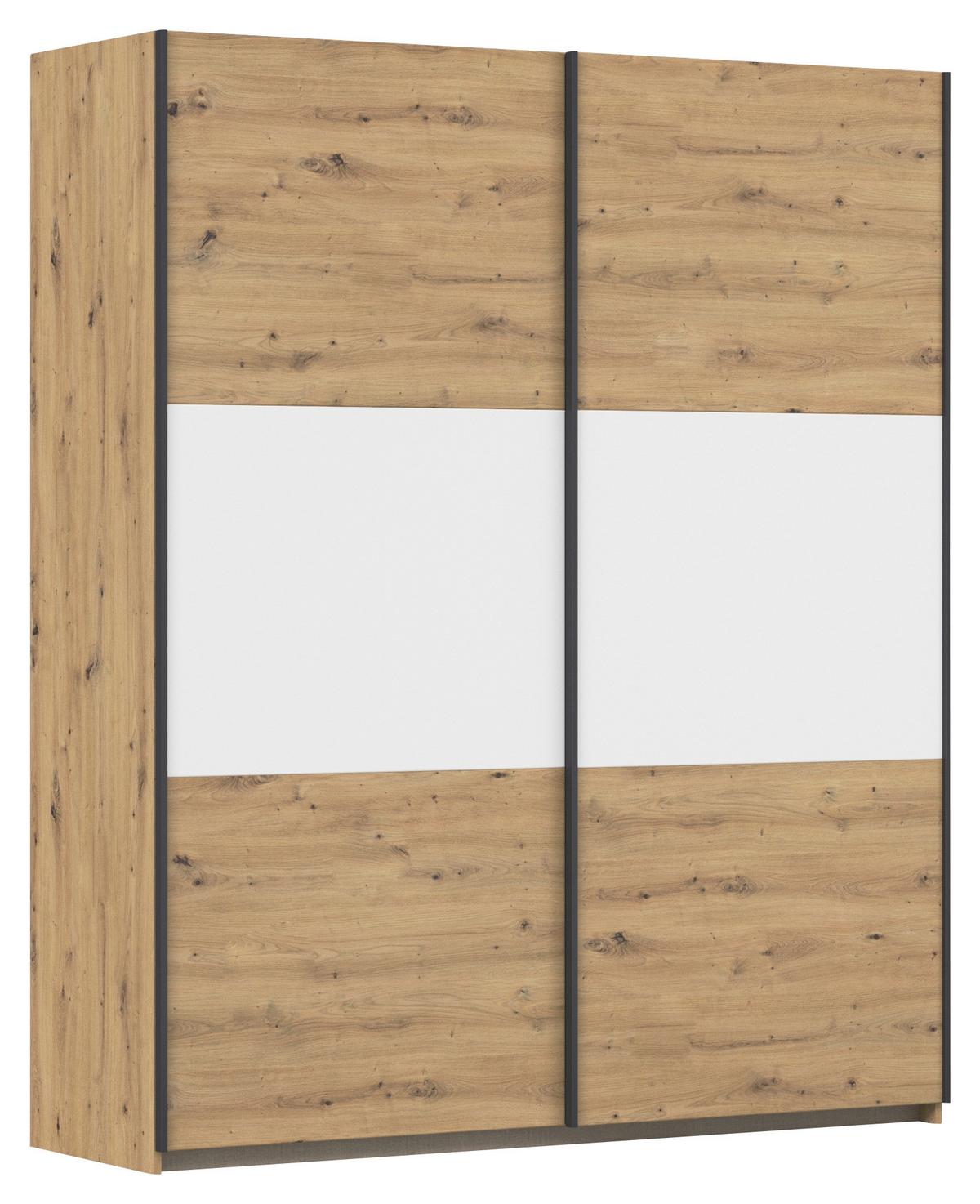 Schwebetürenschrank Neo Weiß Eiche Artisan Dekor - Alufarben/Weiß, MODERN, Holzwerkstoff (175/210/59cm) - Rauch Möbel