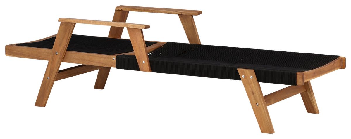 Sonnenliege Little John Akazienholz Verstellbar - Schwarz/Akaziefarben, KONVENTIONELL, Holz (73/35/200cm) - Gardenson