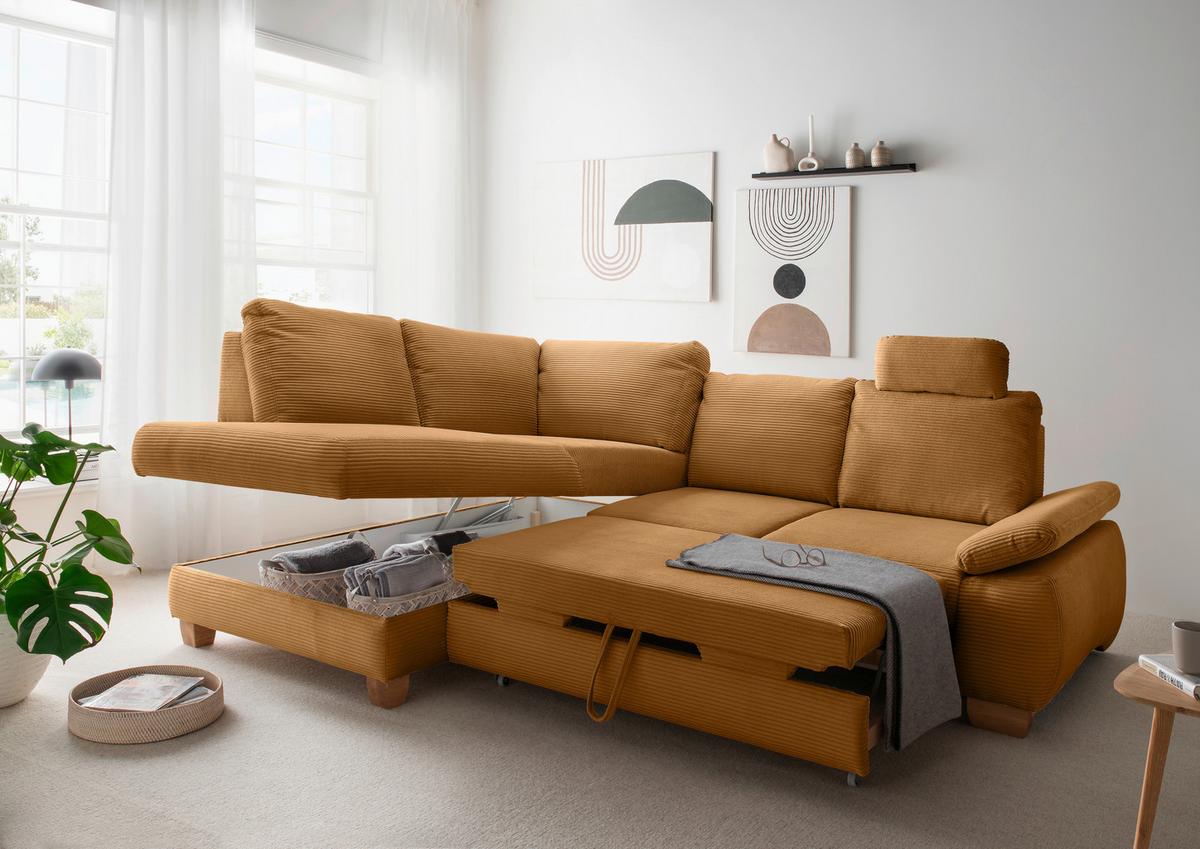 Eckschlafsofa Positano Goldfarben S: 206x261 Cm - Wildeiche/Goldfarben, MODERN, Textil (206/261cm) - Livetastic