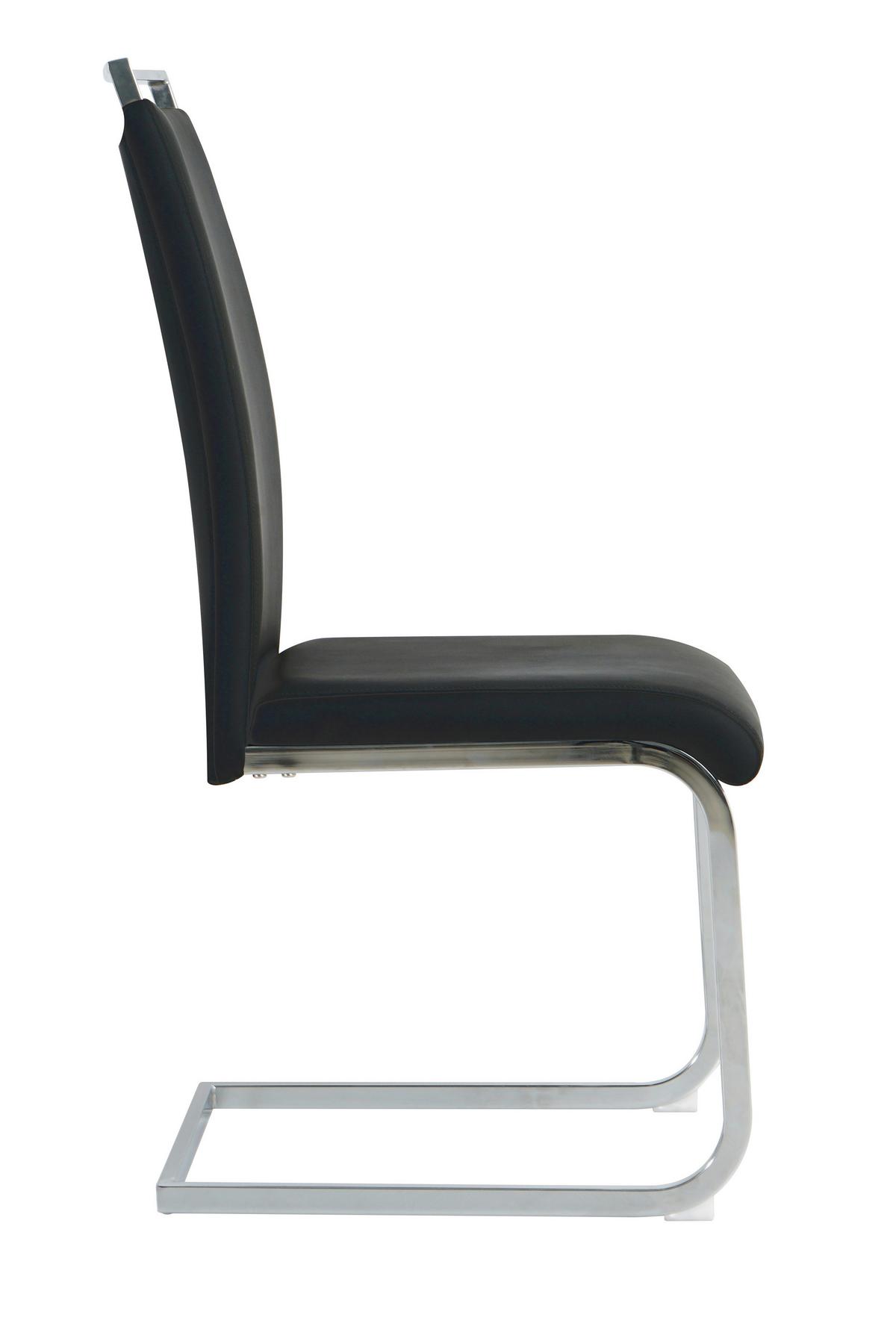 Stuhl-set Lederlook Schwarz, B: 42cm - Silberfarben/Schwarz, Design, Kunststoff/Textil (42/101/58cm) - Livetastic