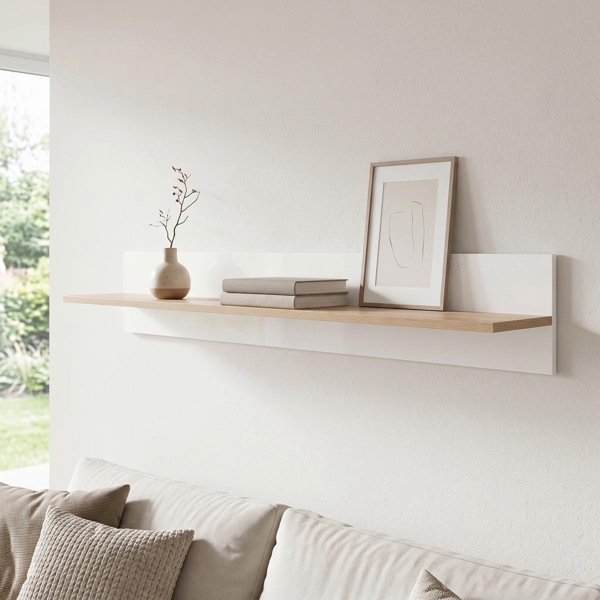 WANDBOARD Clair Weiß/Eiche Dekor B:138cm - Eichefarben/Weiß, Design, Holzwerkstoff (138/20/20cm) - MID.YOU