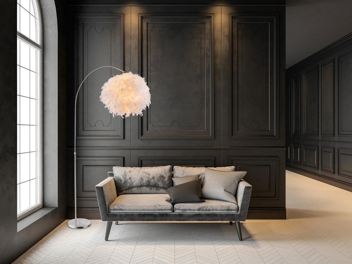 Stehlampe Katunga Weiß Höhenverstellbar - Weiß/Nickelfarben, Basics, Textil/Metall (96/45/196cm) - Globo