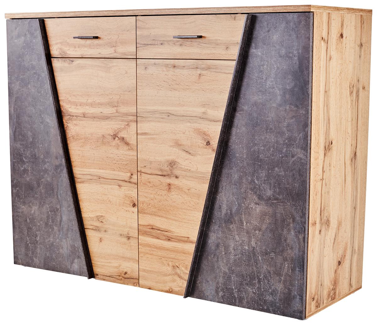 Kommode B 160cm Venedig, Wotan Eiche/beton Optik - Eichefarben/Schwarz, MODERN, Holzwerkstoff (160/110/40cm)