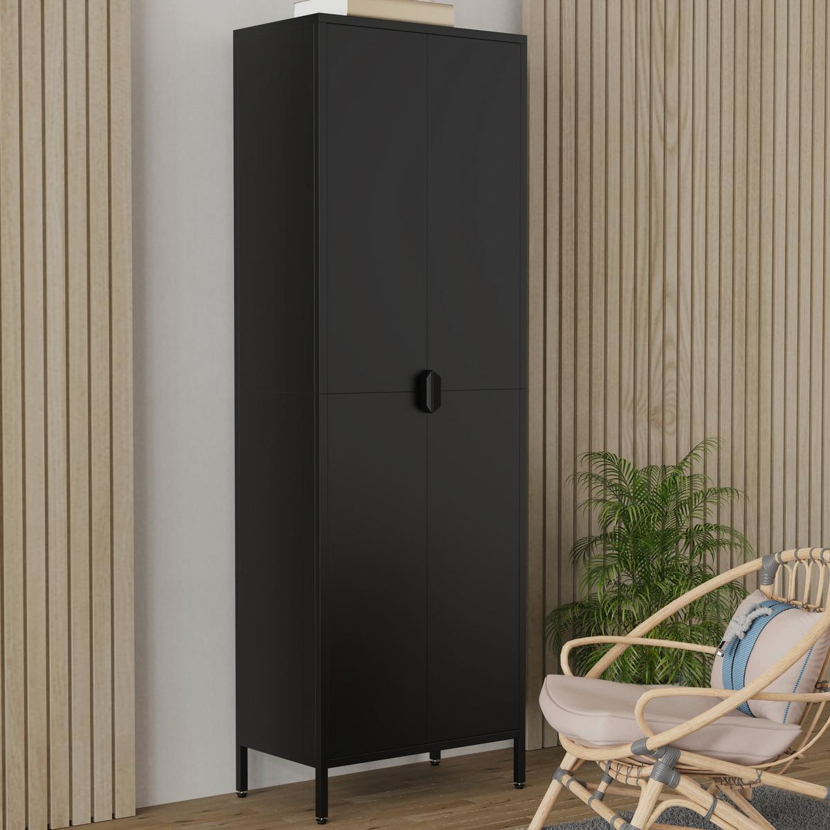 DREHTÜRENSCHRANK Flokas Schwarz B: 60 cm - Schwarz, Design, Metall (60/180/35cm) - MID.YOU