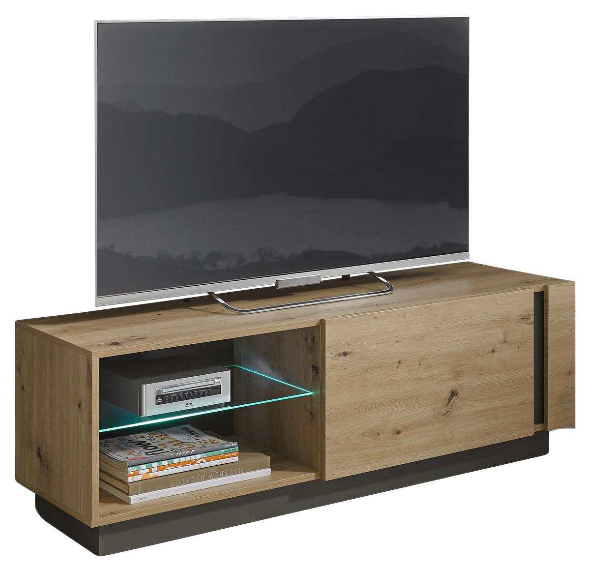 Lowboard Clair Grau/Eiche Dekor B:138cm - Eiche Artisan/Grau, Design, Glas/Holzwerkstoff (138/46/40cm) - MID.YOU