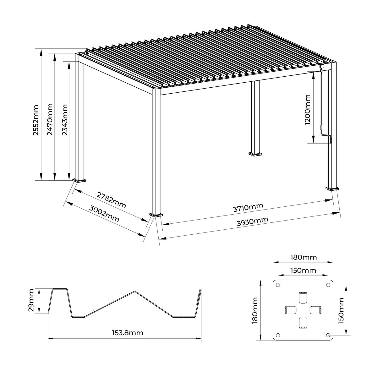 Pergola Core +110 ca. 3x4 m Aluminium,Lamellen verstellbar - Anthrazit, Basics, Metall (393/247/300cm) - Gardenson