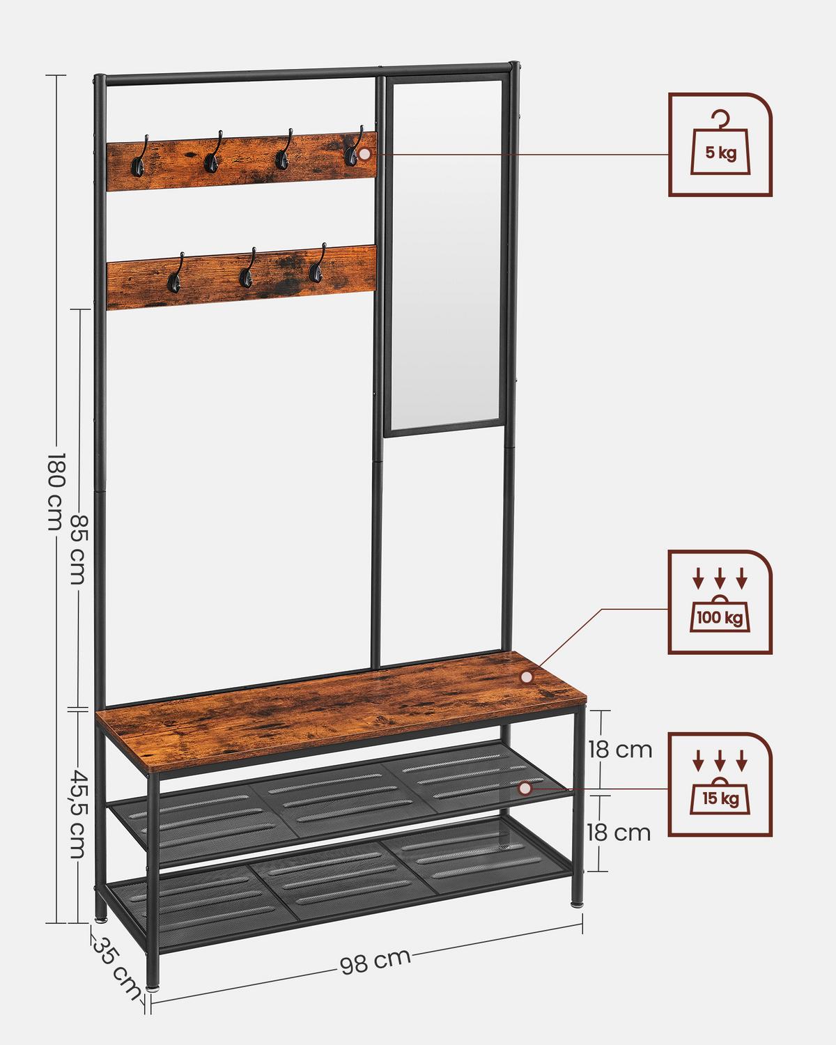Garderobe Hsr415b01 - Schwarz/Braun, Trend, Holzwerkstoff (98/180/35cm) - MID.YOU