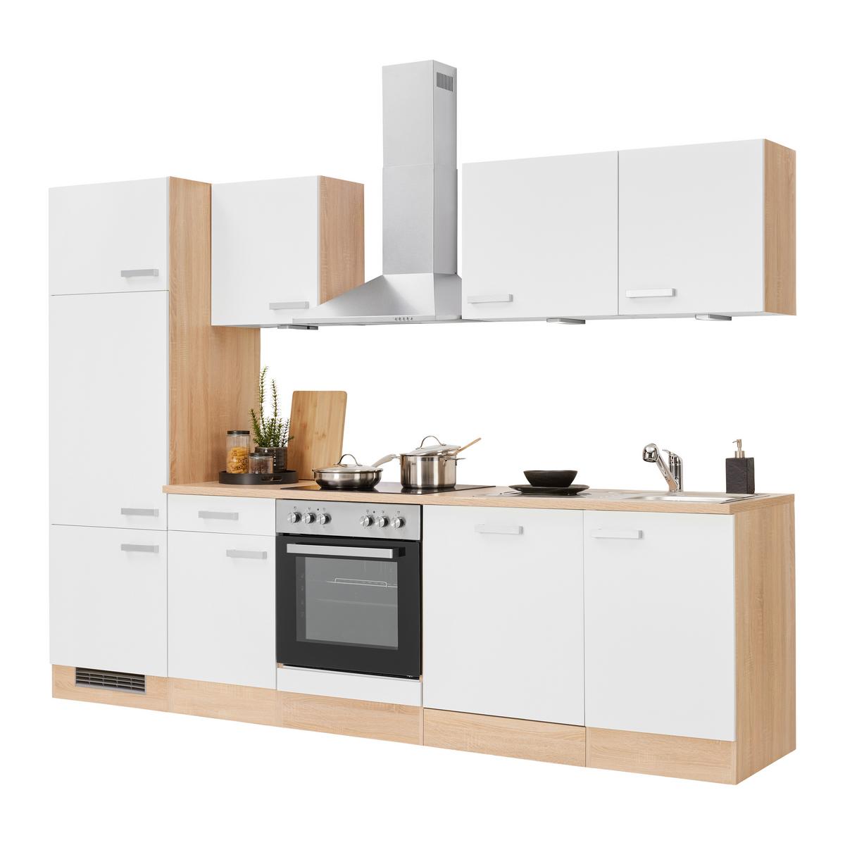 Kuchynský blok LEXA vrát.5 spotrebičov,šírka 280cm - biela/farba ušľachtilej ocele, Modern, kompozitné drevo/plast (280/200/60cm) - Based