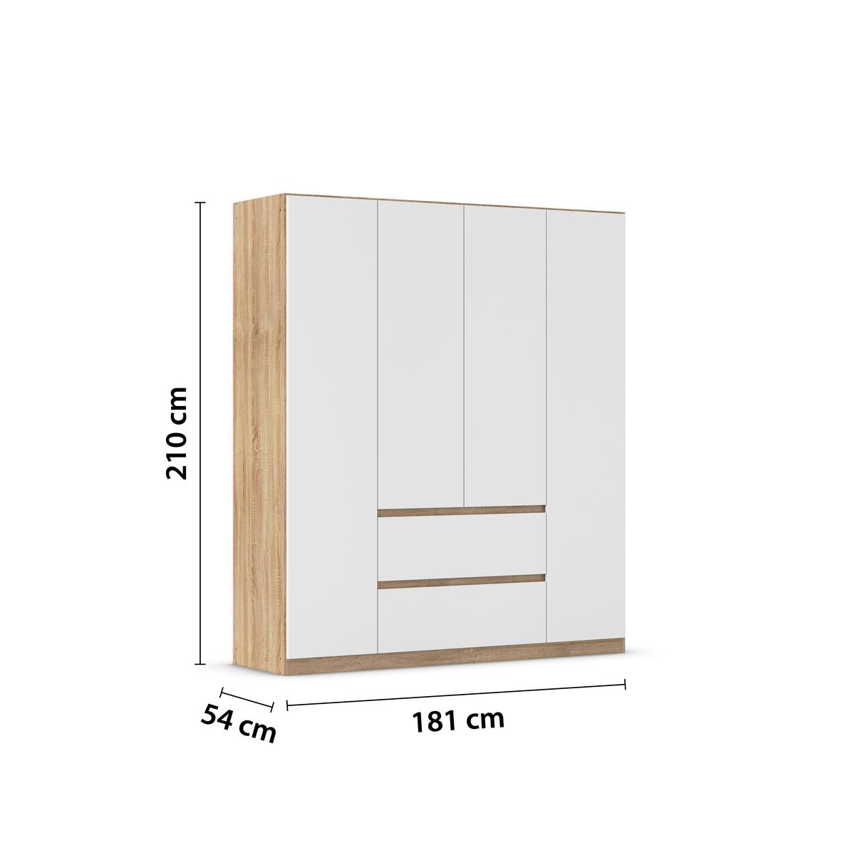 Drehtürenschrank Mainz Eichefarben B: 181 cm - Eichefarben/Weiß, Basics, Holzwerkstoff (181/210/54cm) - Rauch Möbel