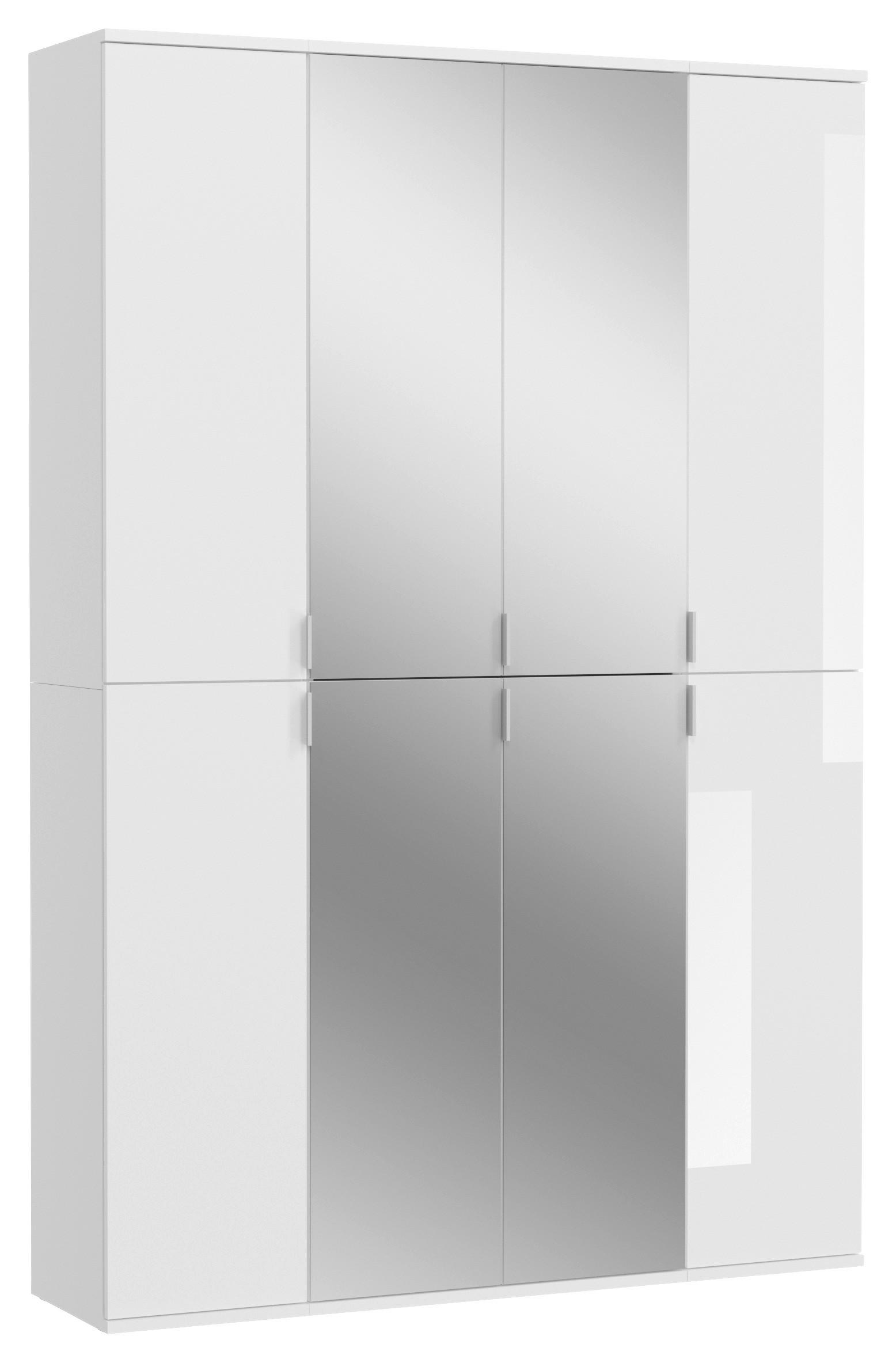 Drehtürenschrank mit Spiegel 121cm Projekt X Weiß - Weiß Hochglanz/Weiß, MODERN, Glas/Holzwerkstoff (121/193/34cm) - MID.YOU
