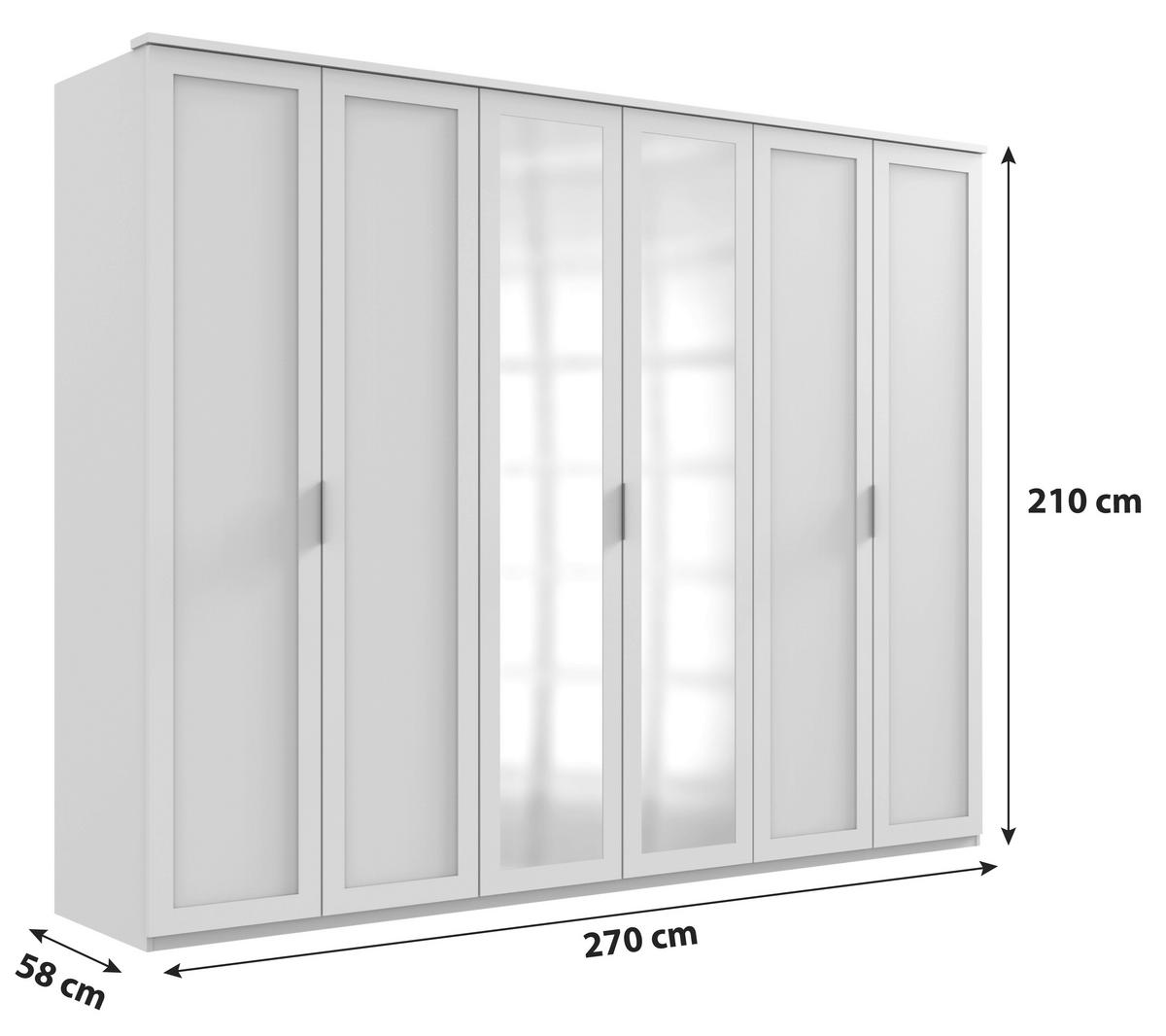 Drehtürenschrank Mit Spiegel 270cm Nadja, Weiß - Weiß, KONVENTIONELL, Glas/Holzwerkstoff (270/210/58cm) - MID.YOU