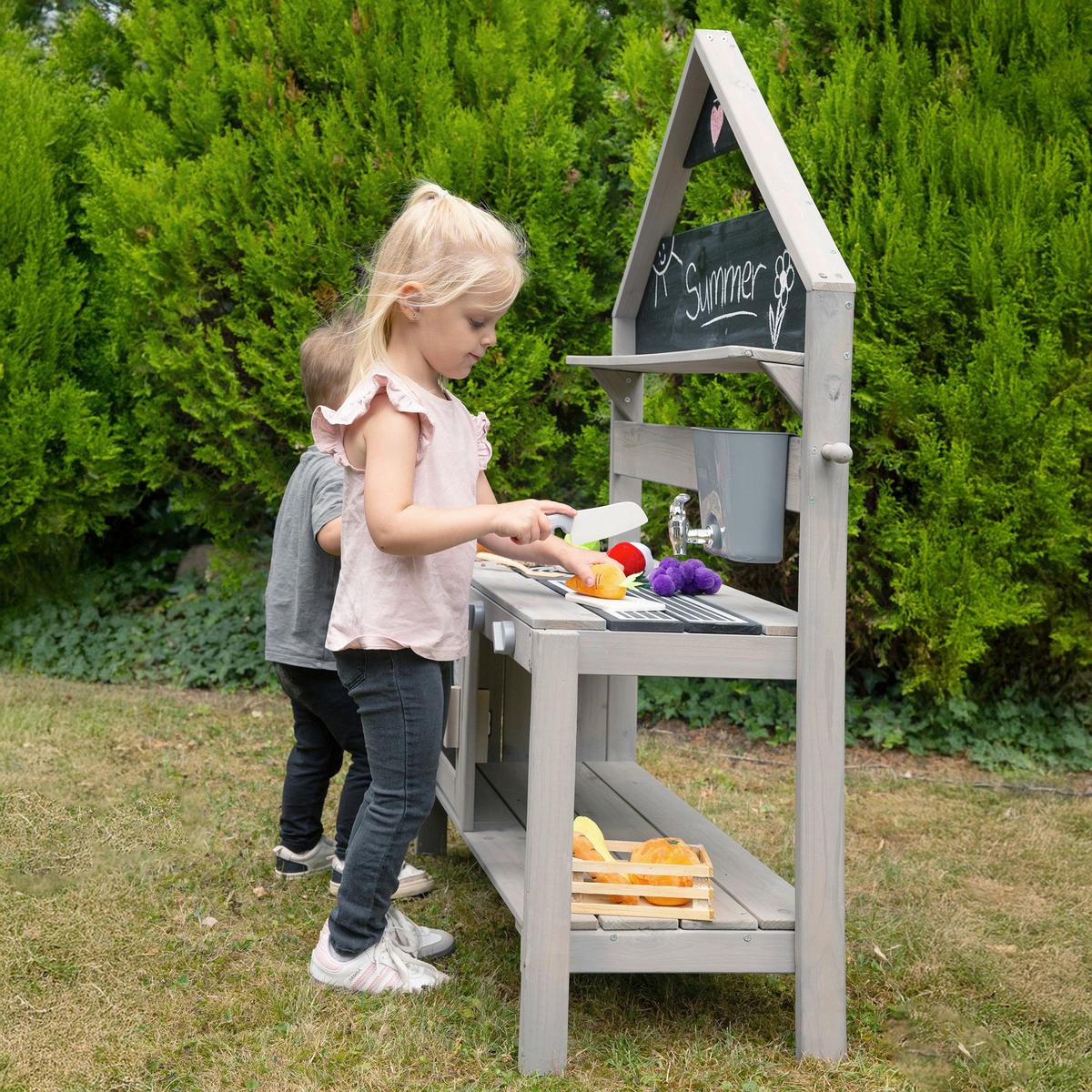 Spiel/Matschküche hellgrau in Hausform - Hellgrau, Basics, Holzwerkstoff/Kunststoff (89/124/34cm)